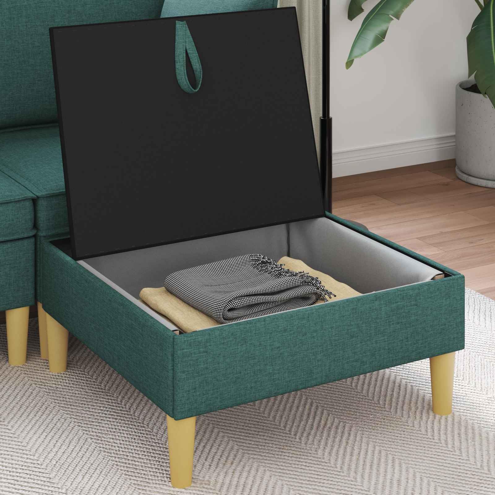 Pouf con vano portaoggetti, in tessuto, quadrato, moderno