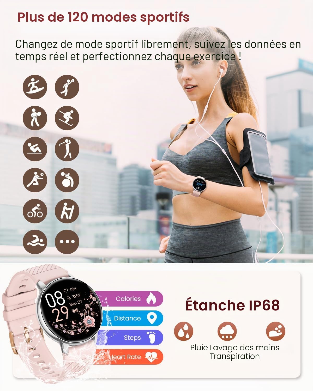 SWGOTA Montre Connectée Femme avec Appel, 1.39" HD Smartwatch avec 120+ Modes Sport, 24H Fréquence Cardiaque, Santé Au Féminin, Sommeil, SpO2, Podomètre, Calories IP68 Montre Femme Android iOS Argenté