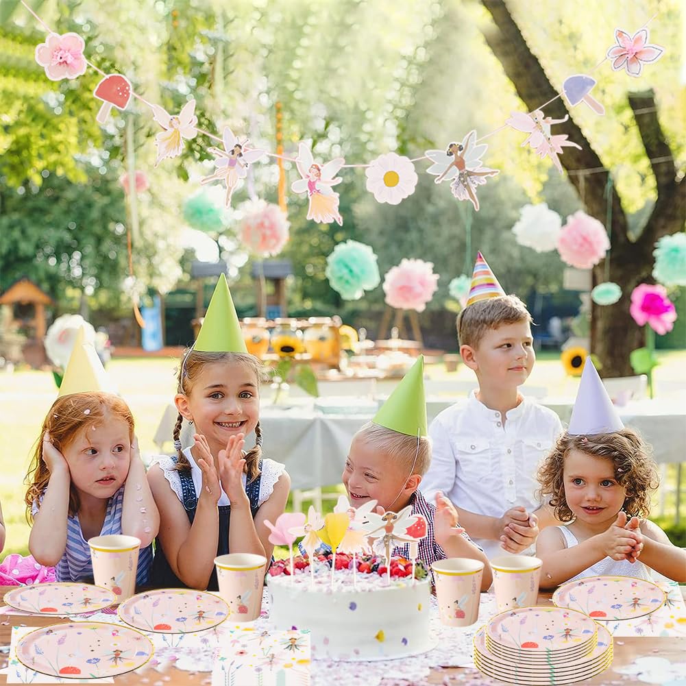 ZOOMPIL Posate per Feste di Compleanno Fata, 70 Pezzi Fata stoviglie per Feste, Tavola Party Addobbi, Inclusi Piatti, Tazze, Tovaglioli, Cannuccia, Tovaglie, 8 Ospiti Baby Shower Decorazioni per Feste