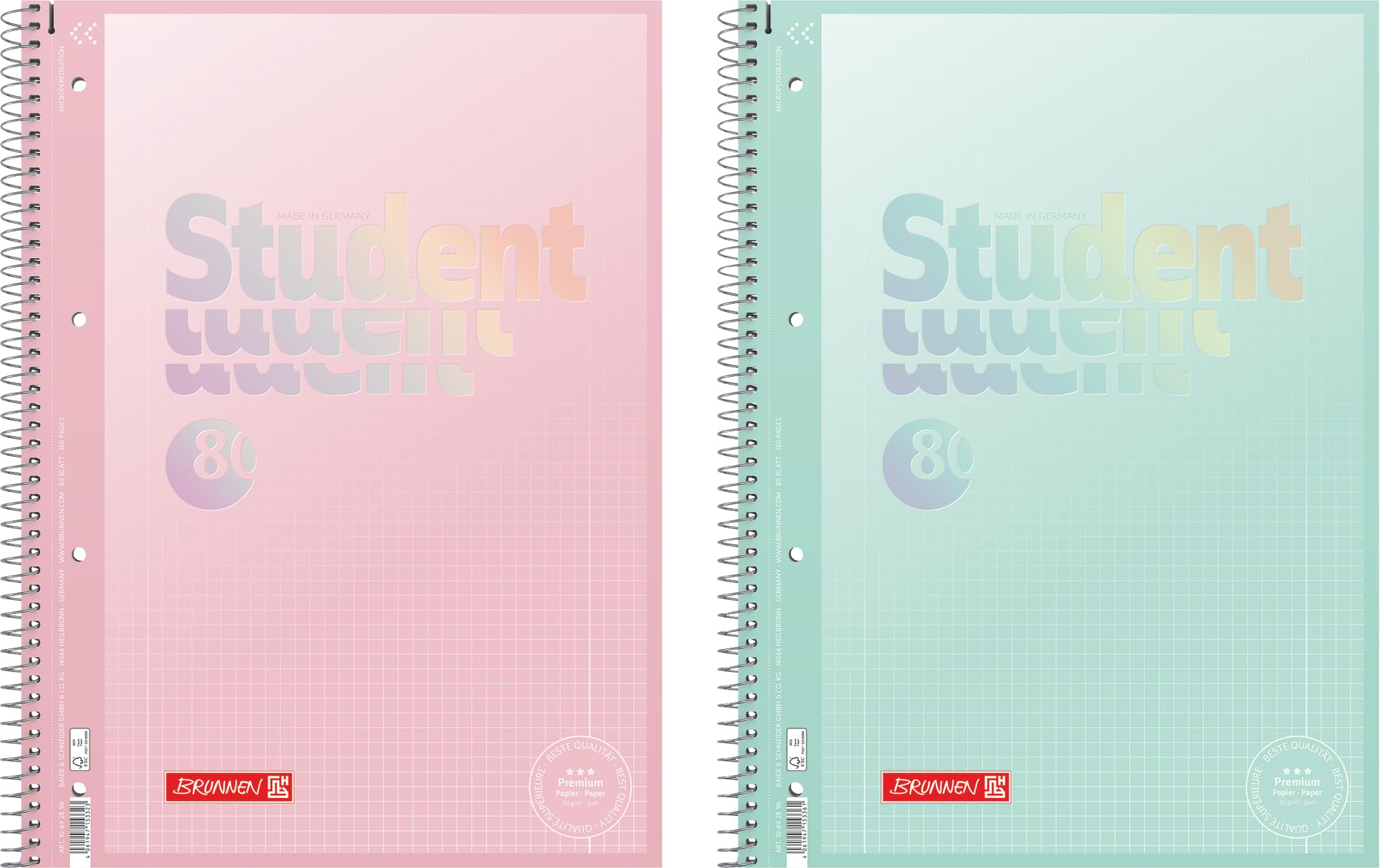 BRUNNEN Collegeblock Premium Student "Pastel" | A4, liniatura 28, 80 arkuszy, sortowane