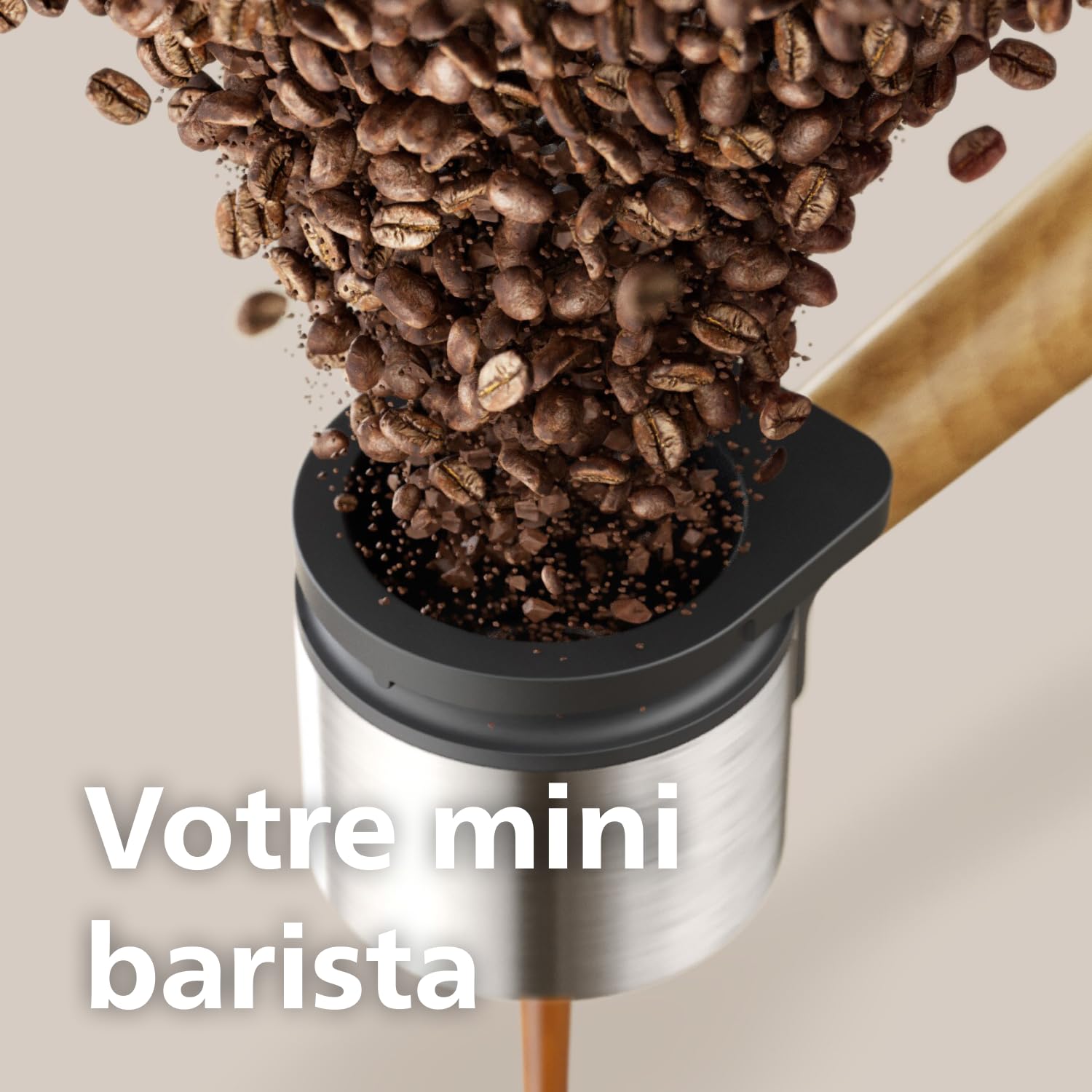 Philips Baristina Machine à expresso, Mouture, tassage et infusion automatiques, 16 bars,Expresso,Lungo, Format compact, Blanc naturel avec porte-filtre en frêne, Machine à café avec broyeur BAR307/20