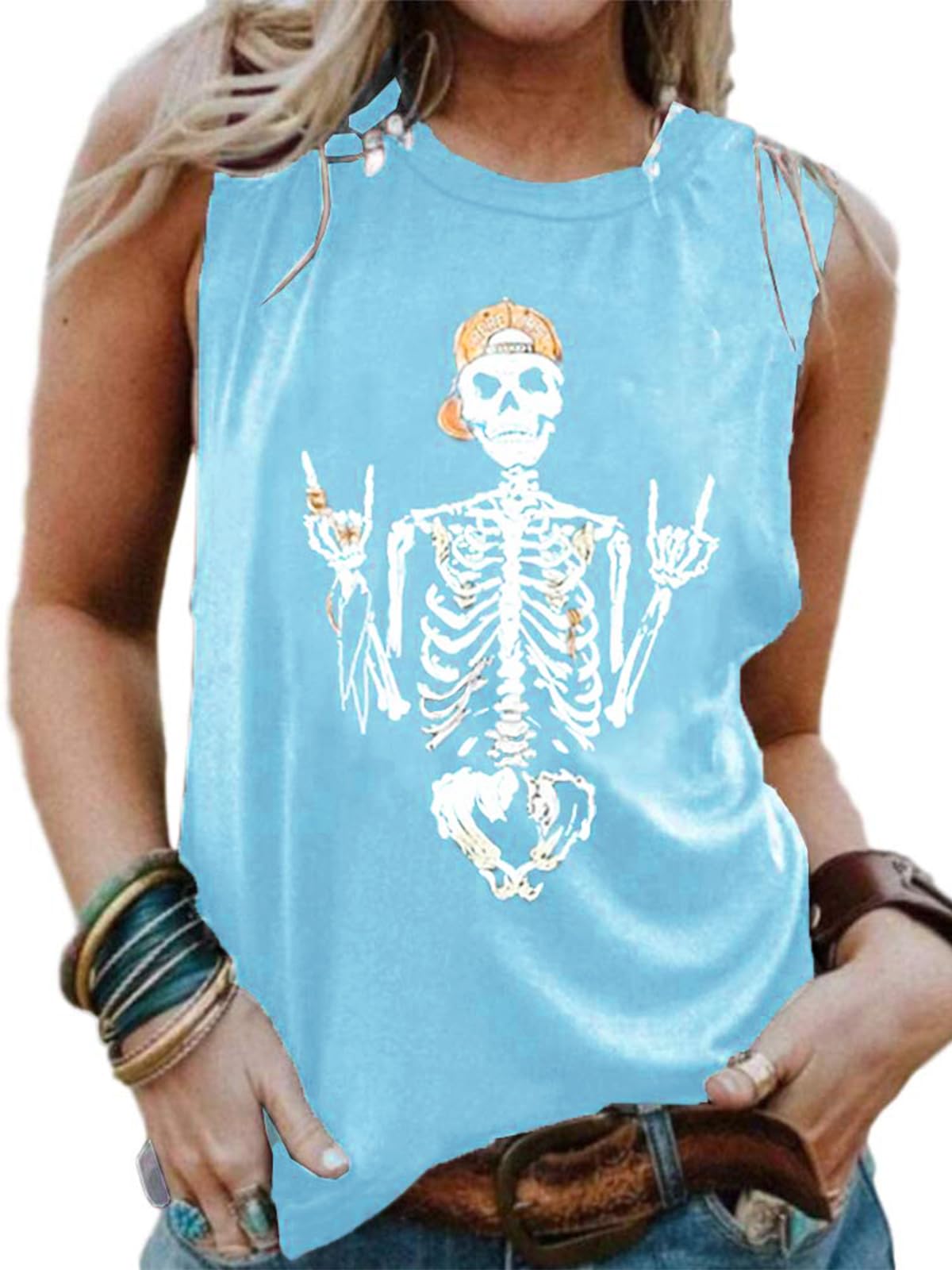 Cicy Bell Damen Tank Tops Schädel Grafik Ärmellose Shirt Sommer Rundhals Tops Locker Cami Tee