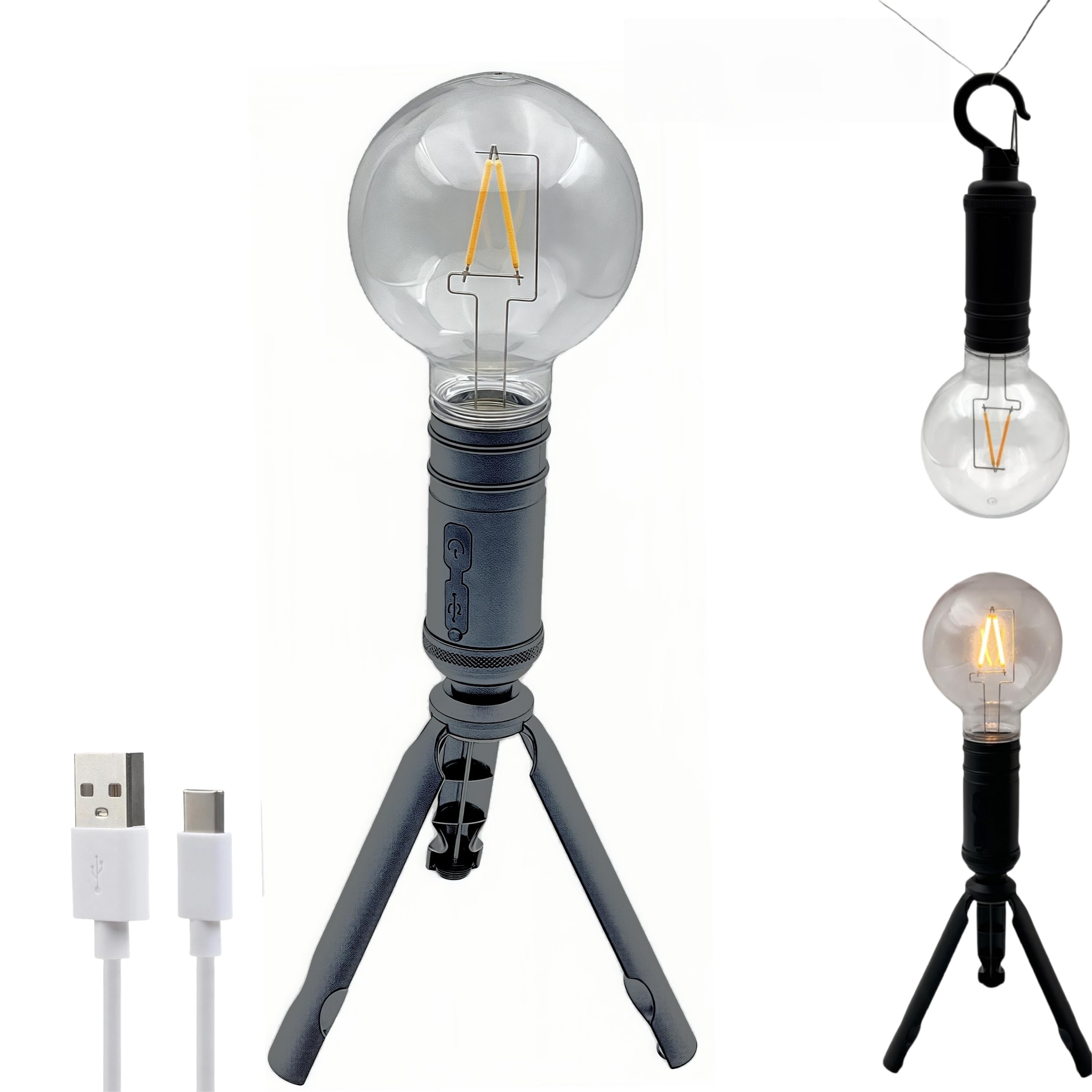 Gloworm Lampe de table LED 2 en 1 et lampe de camping avec crochet portable et support triangulaire, alimentée par piles, minuterie 6H, étanche, matériau ABS et PET, pour décoration intérieure et