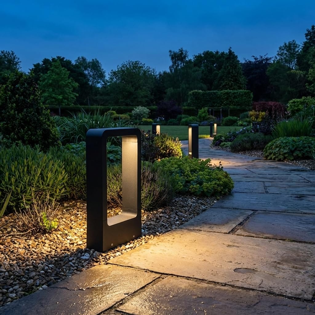 BARCELONA LED Bolardo LED Exterior 7W IP65 Negro Aluminio Luz Cálida 3000K Baliza Jardín Moderna Minimalista Iluminación Camino Patio Terraza Exterior Resistente Agua Diseño Industrial