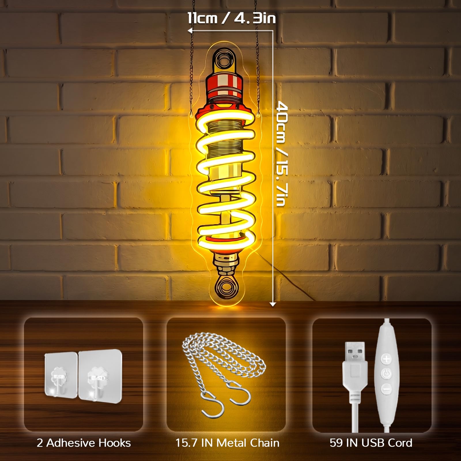 Znaki świetlne amortyzatora, Neony LED do zawieszenia samochodowego do garażu, ściemniane przez USB do warsztatu mechanicznego Man Cave