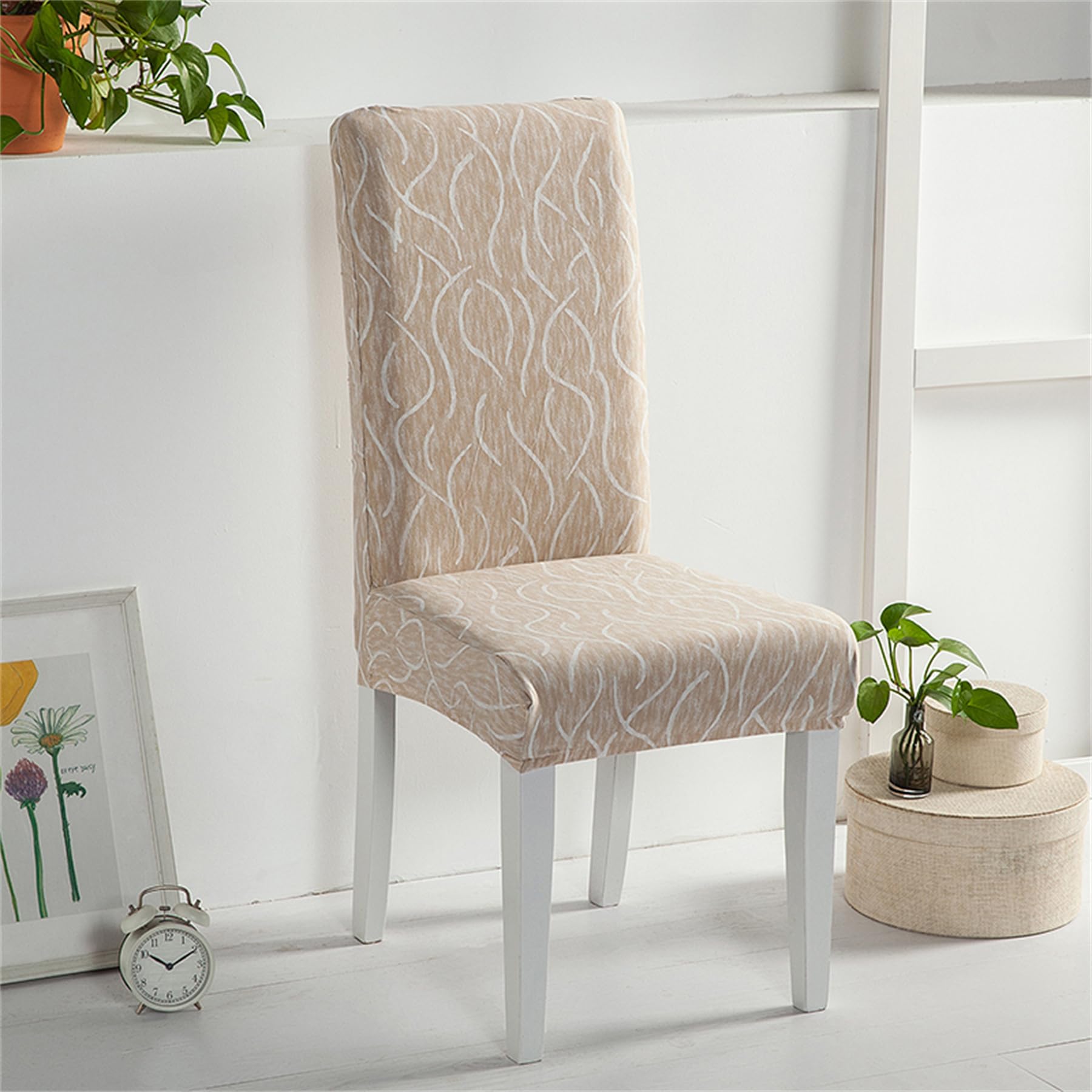 HZDHCLH Chair Covers Set of 4/6 Stretch Modern Chair Slipcovers for Dining Room Kitchen Wedding Party Washable Chair Protector(6pcs,Rain Khaki) - Image 4