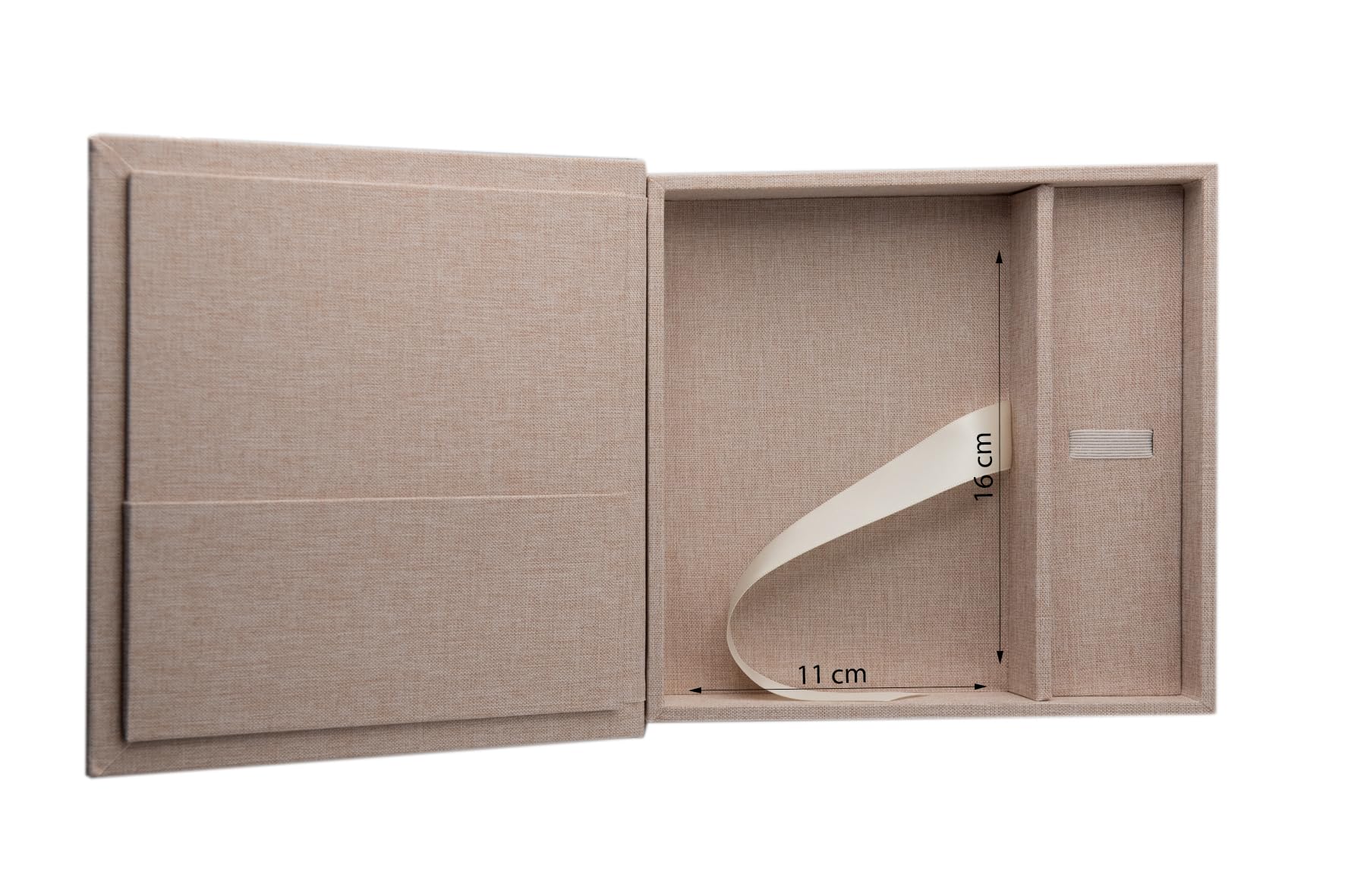 Élégante boîte photo, avec fente USB, boîte cadeau, pour clés USB et tirages photo 10 x 15 cm (sans USB), boîte de rangement, boîte de rangement, boîte à souvenirs, cadeau photo (beige, 18 x 18 x 5 cm