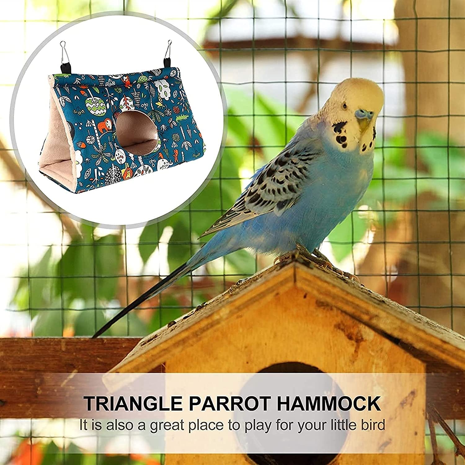 Nid Oiseau Cage Oiseau Perroquet Hamac Hiver Chaud Coton Nid Maison Lit Hamac Cage Suspendue Triangle Perroquet Hamac Reste Nid 916(Color:Blue;Size:25X17cm)