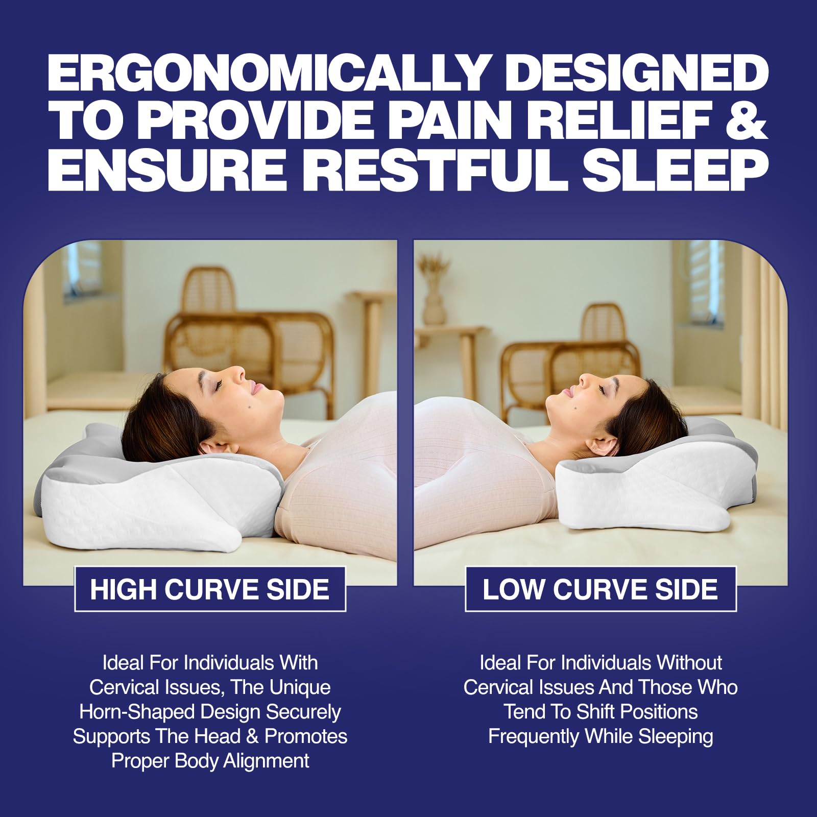 WELLGIVER Cervical Butterfly Pillow | Orthopedic Memory Foam for Neck & Shoulder Pain | Ergonomic Contour Design | Dual Height Support | Side Sleeper Pillow with Arm Rest - Pack of 1 — Amazon image 5