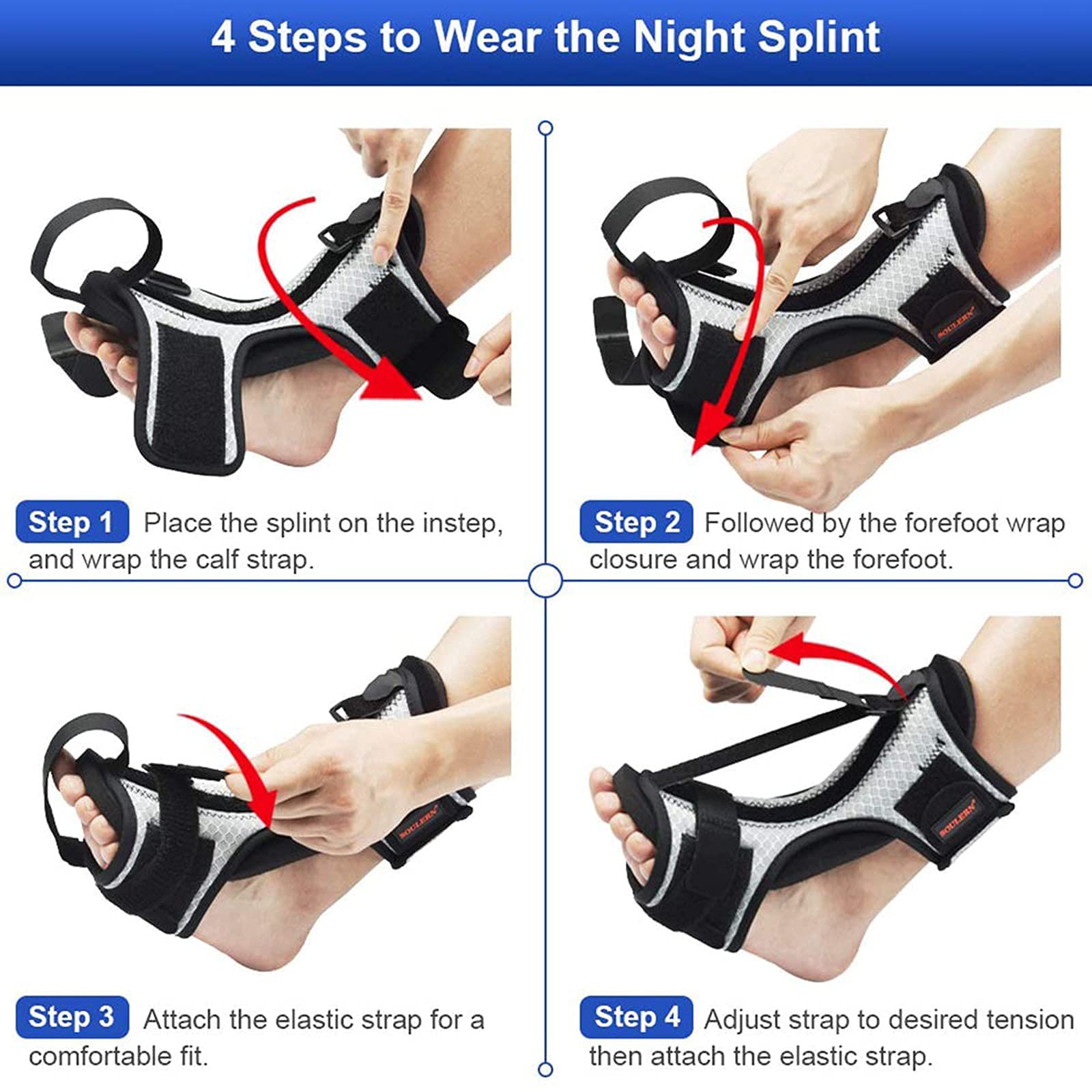 Férula Nocturna para Fascitis Plantar, Soporte Plantar Ajustable Transpirable con Bola De Masaje Puntiaguda para Tendinitis De Aquiles, Pie Caído, Talón, Tobillo, Dolor De Pie,A