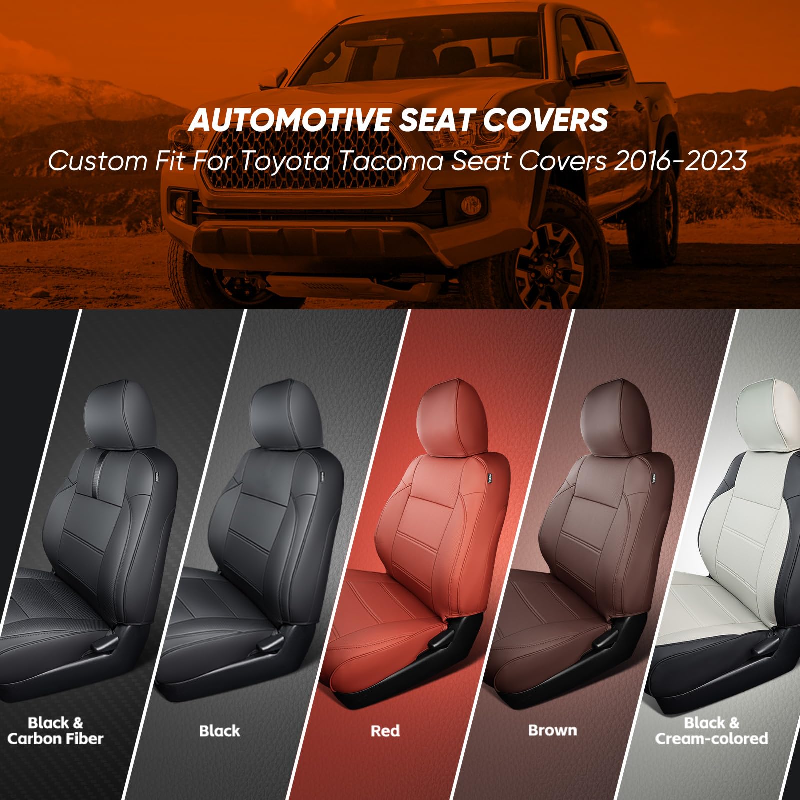 Lord AutoFashion Leather Seat Cover Set For Toyota Tacoma Double Cab (2016-2023) - Premium Black - View #14