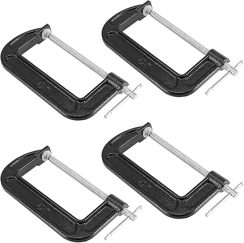 Miniatura 6 de JAPCHET Abrazadera C roja de 4 pulgadas, abrazadera C de hierro maleable, abrazadera C de alta resistencia para trabajo en metal, carpintería,