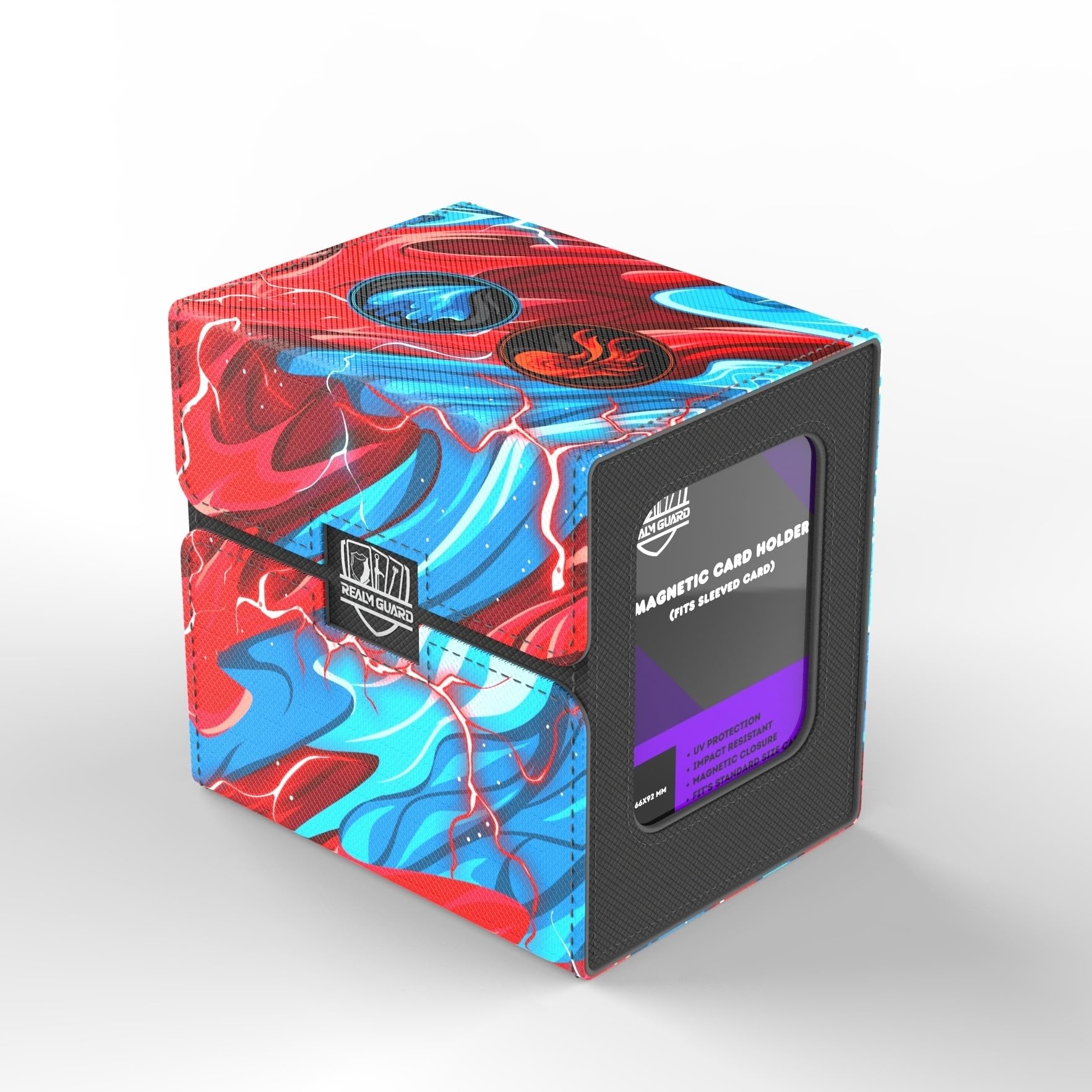 Realm Guard TCG/MTG Commander 100+ Card Art Deck Box With Storage (Blue/Red) : Toys & Games