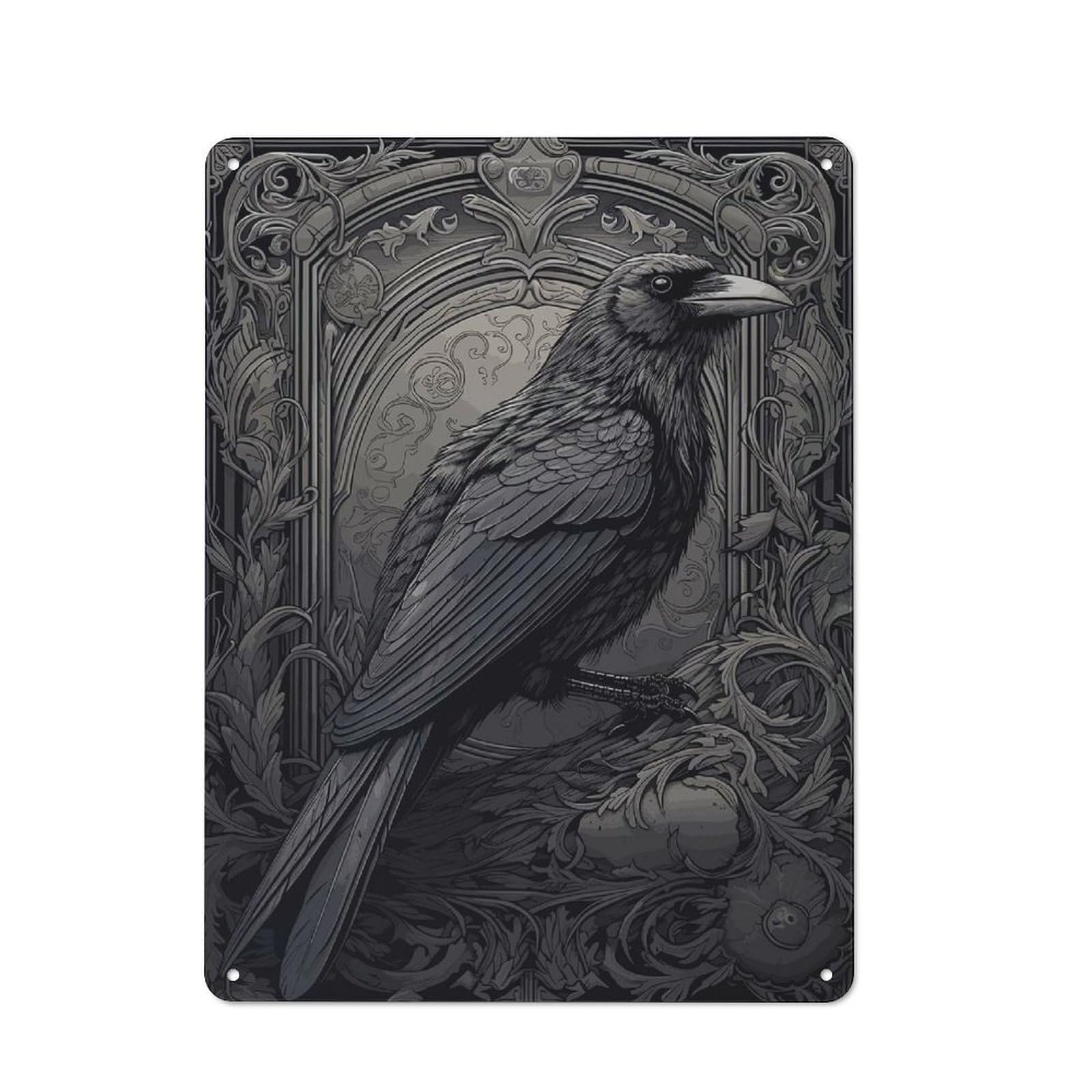 Junmoney Raven Retro Tin Wall Plaque 40X30cm For Dining Room Or Kitchen, For Home Decor Collectors