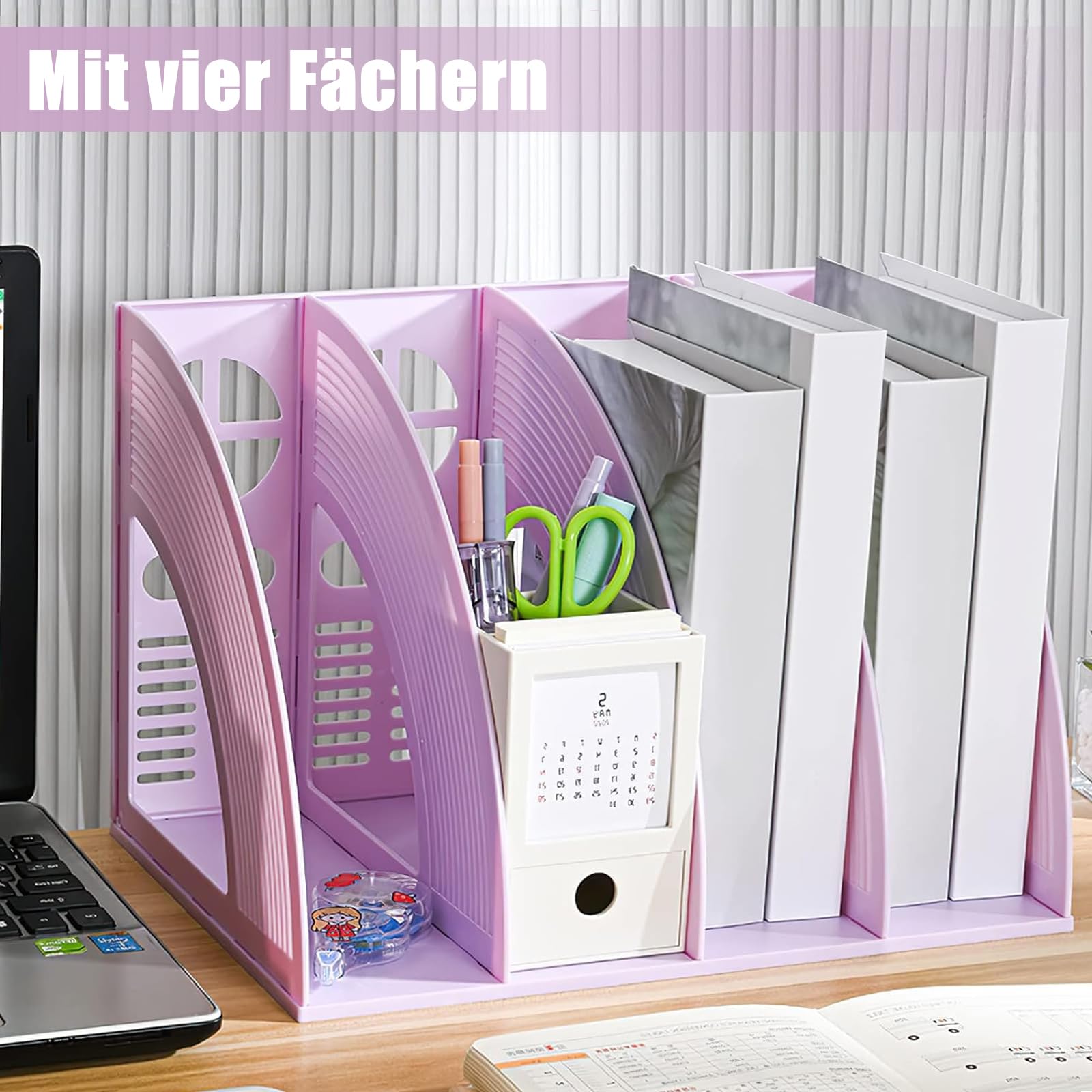 Archivador de Revistas Vertical A4 4 Compartimentos Plástico Escritorio