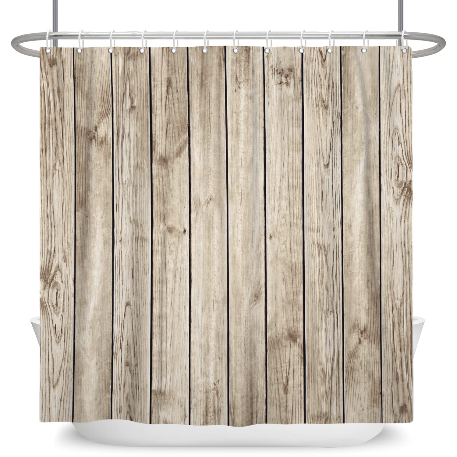 SDOTPMT 165x183cm Old Wood Floor Shower Curtain Rustic Hardwood Vintage Wooden Board Plank Barn Door Bath Curtain Rural Farmhouse Simple Bathtub Curtain for Bathroom Fabric Polyester with Hooks