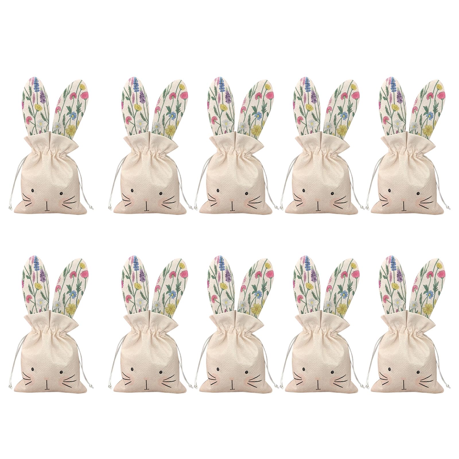 Kalttoy Of 2 Handcrafted Easter Flower Pouches with Rabbits Ears Drawstring Bags Decoration for Seasonal Celebration Easter