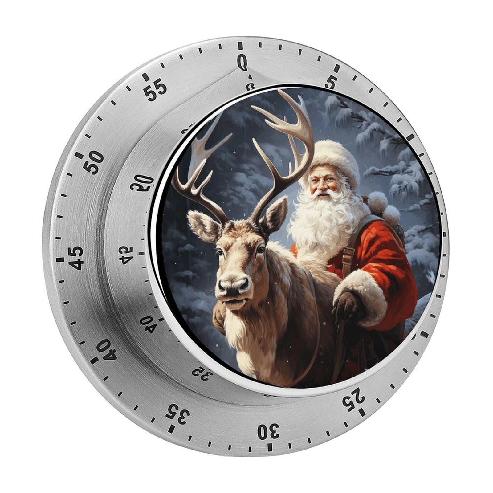 Santa Claus and Deer Elk Kitchen Timer Chef Cooking Timers Clock with Loud Alarm Exquisite Stainless Steel Mechanical Desk Timers Magnetic Backing 60 Minute Visual Timer for Work