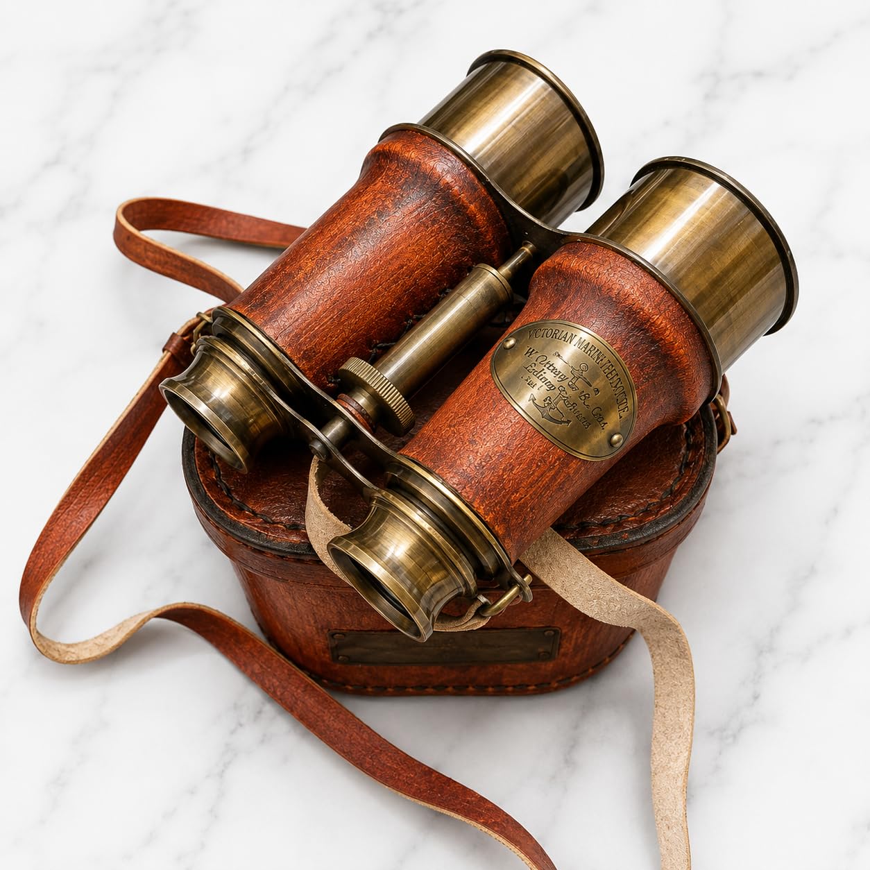 Antique Brass Binoculars with Leather Case Handmade Vintage Maritime Opera Glasses Nautical Collectible Gift-image-26