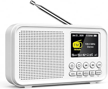 Eoxsmile Portable FM Radio with 40 Presets, Bluetooth & 3000mAh Battery