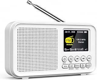 Eoxsmile Portable FM Radio with 40 Presets, Bluetooth & 3000mAh Battery | NOAA Weather Alert, MicroSD Playback, 8W Speaker, Headphone Jack, Dual Alarm Clock & Sleep Timer for Home and Bedroom