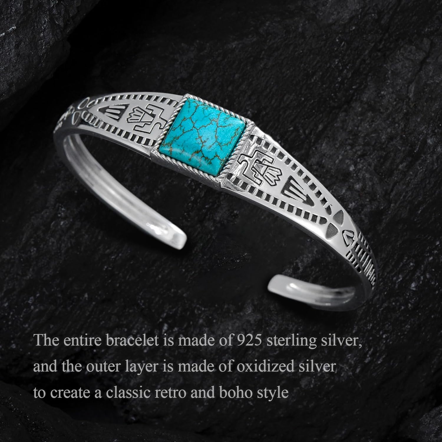 12MM Genuine Turquoise Cuff Bracelet for Men 925 Sterling Silver Native American Turquoise Bangle Adjustment Boho Jewelry for Husband - Image 5