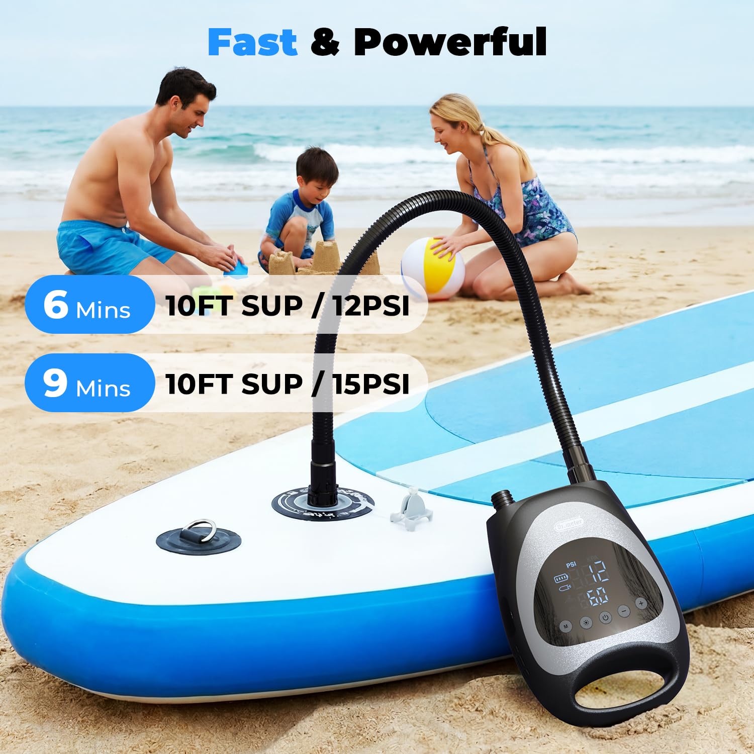 Dr.meter 2026 Nuovo Upgrade Pompa SUP Elettrica 20 PSI, Pompa Elettrica SUP Ricaricabile Portatile con Auto-Off, Gonfiaggio e Sgonfiaggio, 2 Luci LED per SUP, Barche, Kayak, Kitesurf
