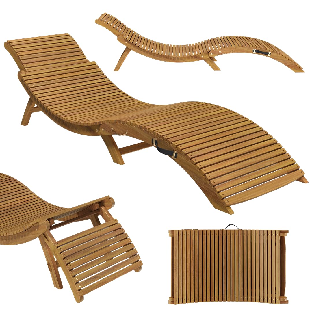 STEELSØN Gartenliege Ophira aus Holz – klappbare Sonnenliege – Holzliege für den Garten wasserfest – Saunaliege mit Verstellbarer Kopfstütze – Akazienholz Natur geölt – bis 200 kg belastbar