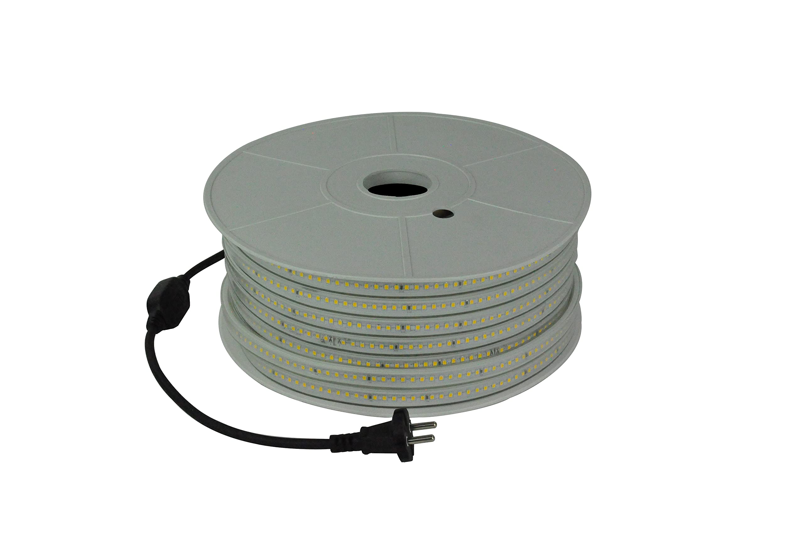 Ruban Led simple rang de longueur 50 mètres IP65 8W/ml 230V avec alimentation. 3000K blanc chaud / 6500K blanc froid. Eclairage chantier. (6500K blanc froid)