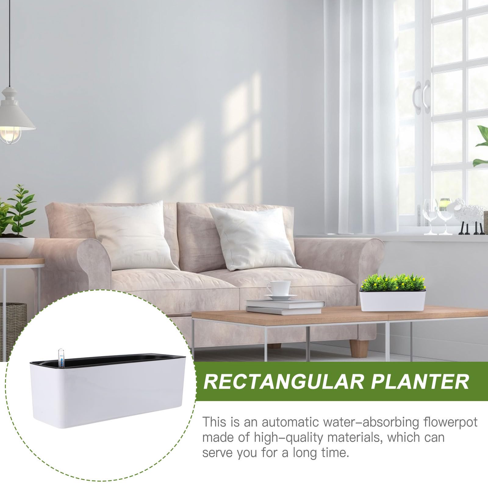 Blumentopf Weiß Selbstbewässernder aus Kunststoff Rechteckiger 1 Satz