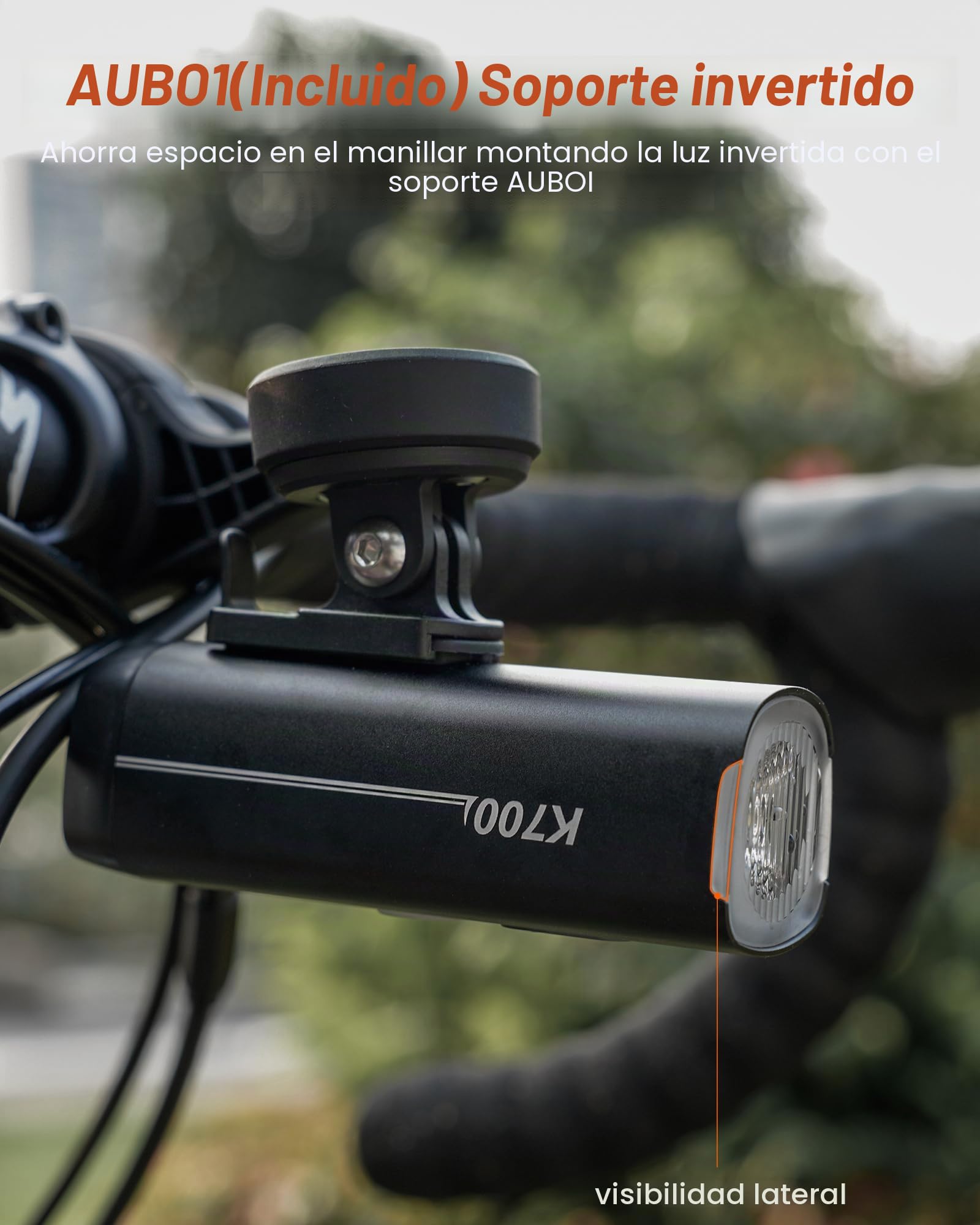 RAVEMEN K700 Faro de Bicicleta, 700 Lúmenes Modo de Luz Diurna Inteligente USB-C IPX7 Resistente al Agua 4 Modos Adecuado para Desplazamientos,Montar en Carretera