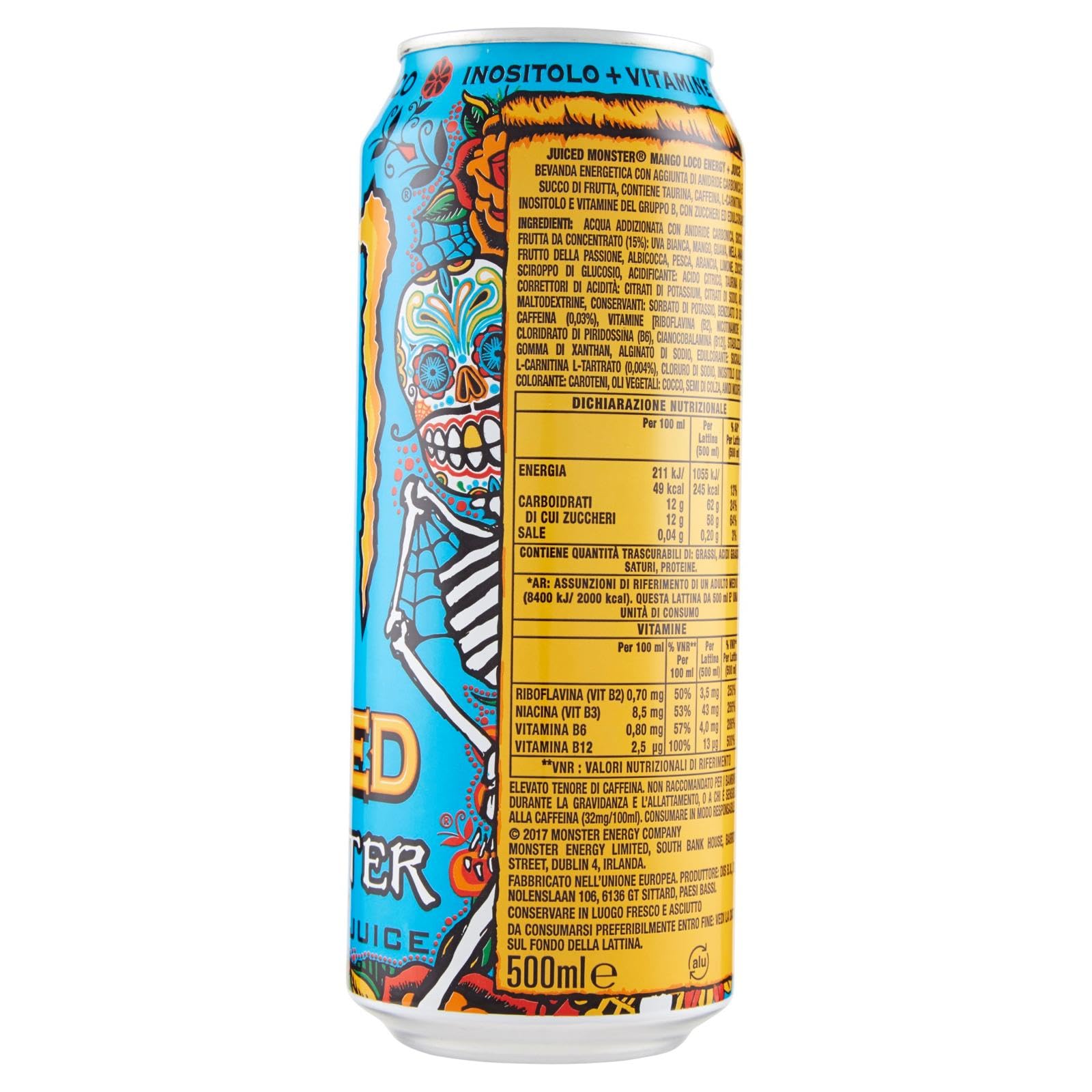 Italian Gourmet Bevanda Energetica Mango Loco, Energy-, 48 x 500ml | Gusto tropicale, mit Guave und Ananas, caffeinato e fruchtig in praktischer, Gesamtnettogewicht 24 L + Kostenlos Polpa 400g