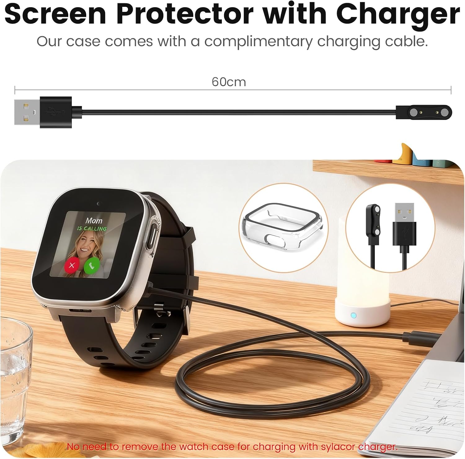 SimpleThings Compatible with Cosmo JrTrack 5 Screen Protector, Hard PC Case with HD Clear Tempered Glass Screen Protector for Cosmo JrTrack 5 Watch for Kids Boys Girls (Black+Black) - Image 3