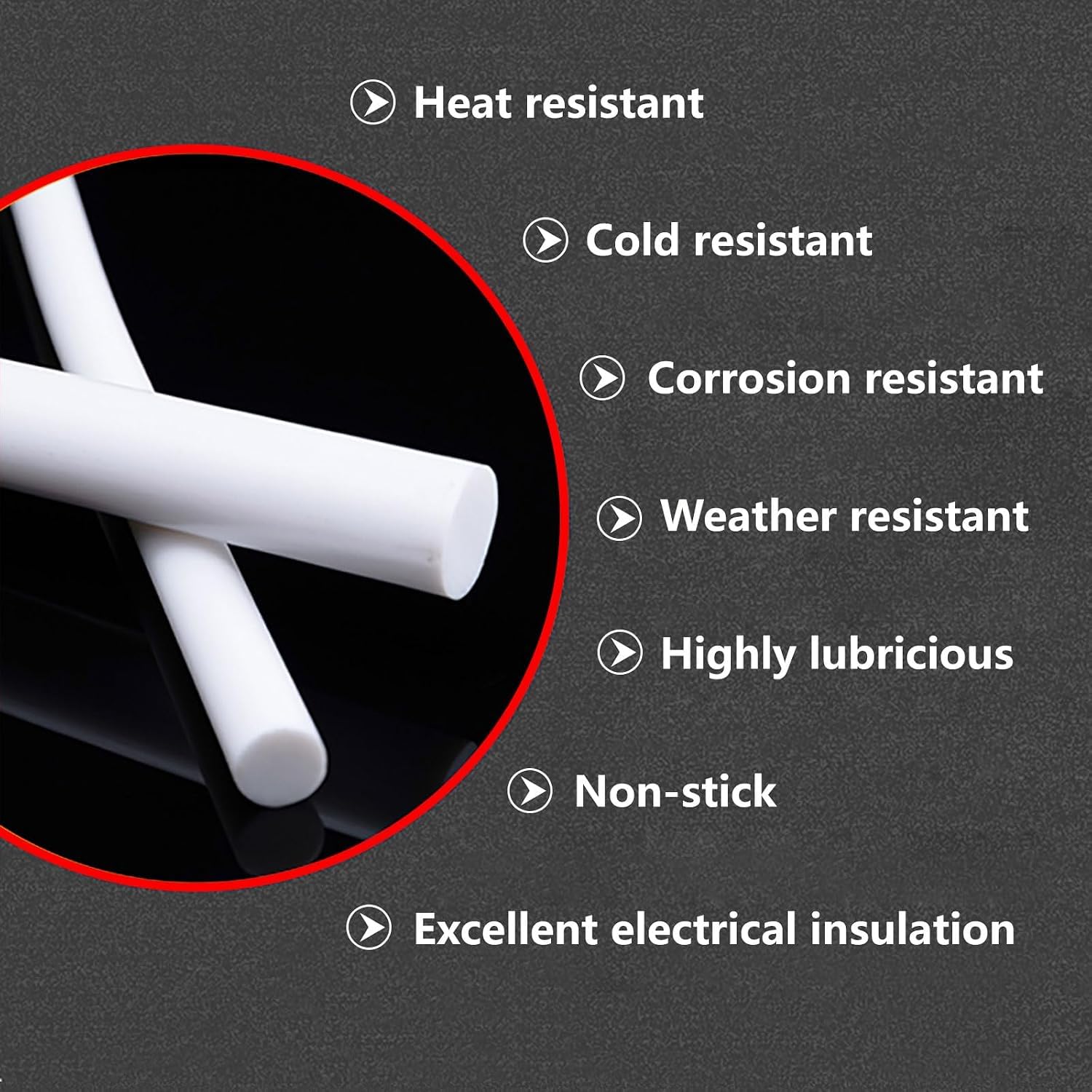 Varilla de Ptfe, barra redonda resistente teflón, varilla plástico sólido blanco gran diámetro, a productos químicos, mecanizable for uso industrial(60mm x 0.5m)