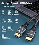 Certified 10K 8K 4K HDMI 2.1 Cable 5FT, 48Gbps Ultra High Speed HDMI® Cord | Ethernet CEC 4K 240Hz 165Hz 144Hz 120Hz 8K 60Hz eARC Netflix HDCP2.3 HDR10+ PC Laptop RTX5090 TV Monitor Projector PS5