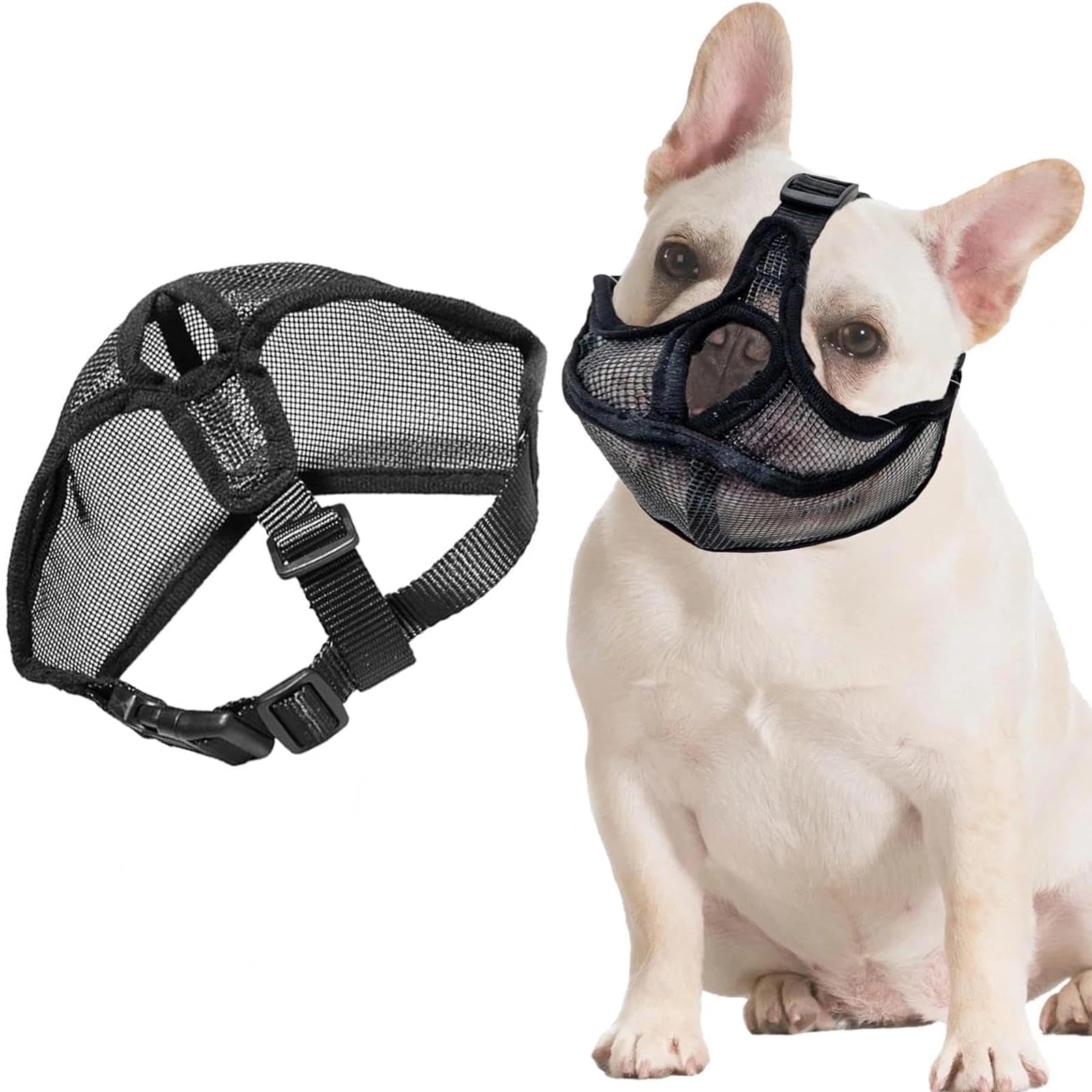 Réglable Muselière Chien Respirant Masque Plate Museliere Petit Chiens Court, Anti Morsure Mastication Aboiement pour Bouledogue Français Shih Tzu Et Carlin