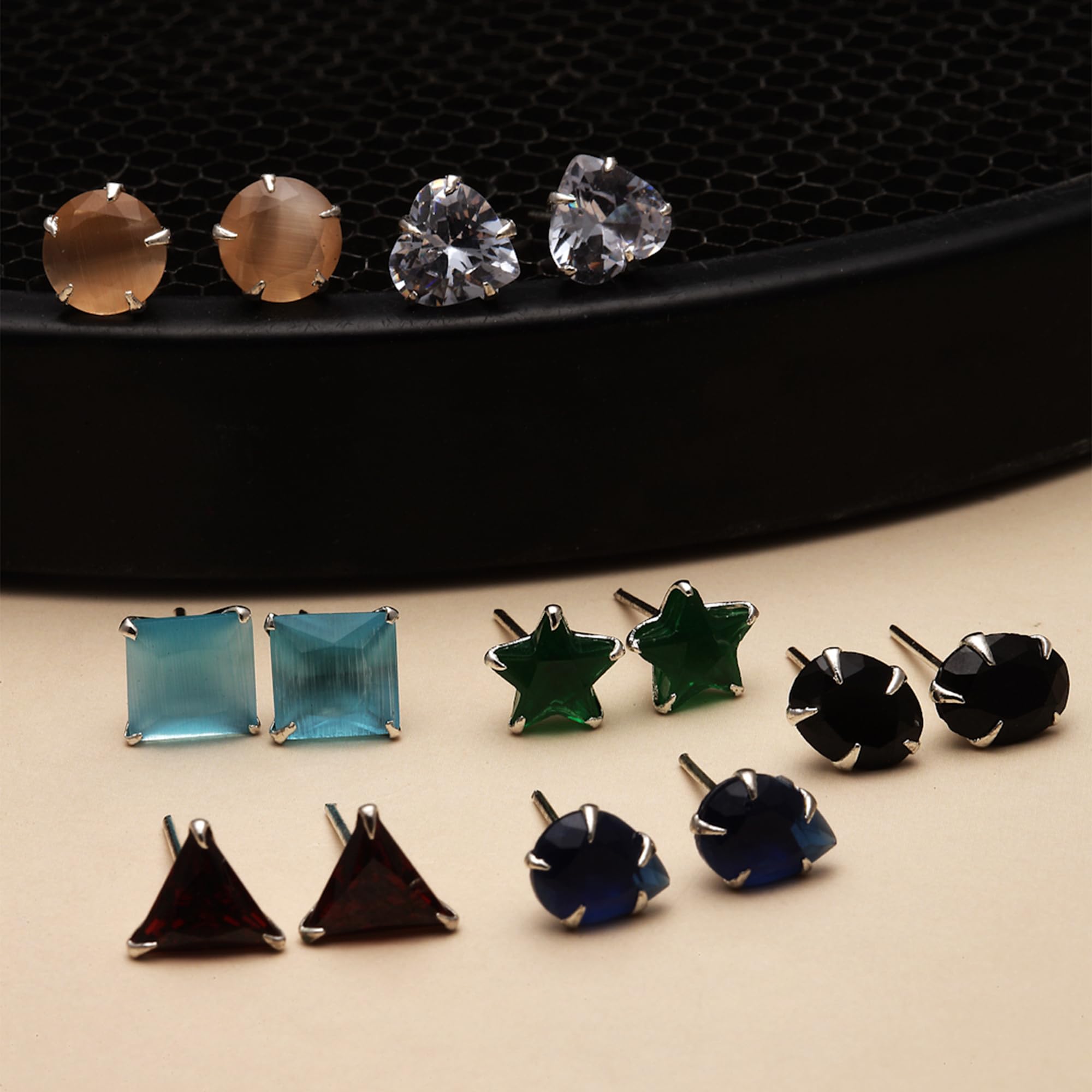 Gold-Plated Multi-color 5 In 1 Interchangeable Stud Style Jewellery