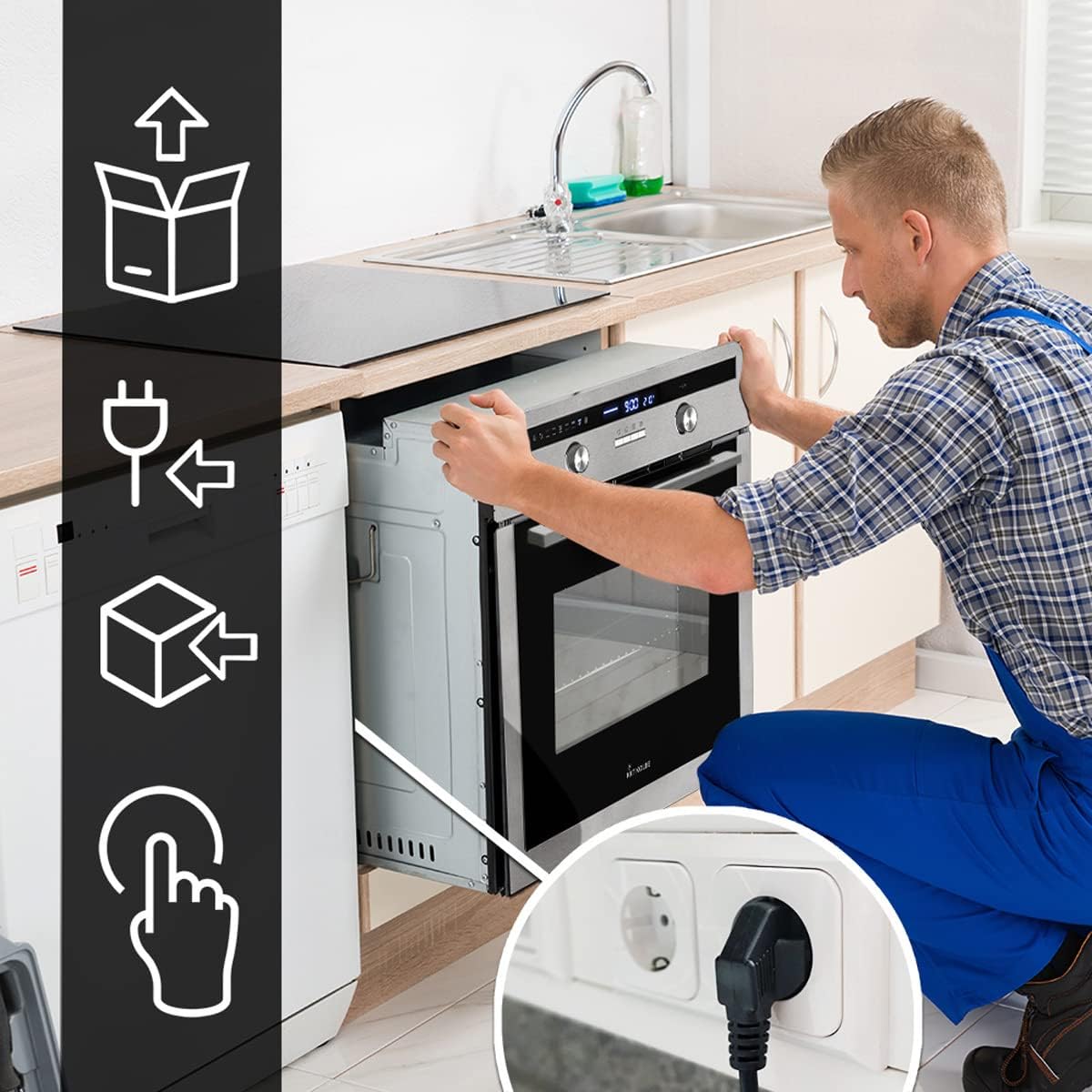 Forno da incasso 60 cm / 70L / 3kW / Rosticceria/Sensore di temperatura del nucleo/Griglia/Aria calda/Cassetti telescopici / EB8013ED [Classe di efficienza energetica A]