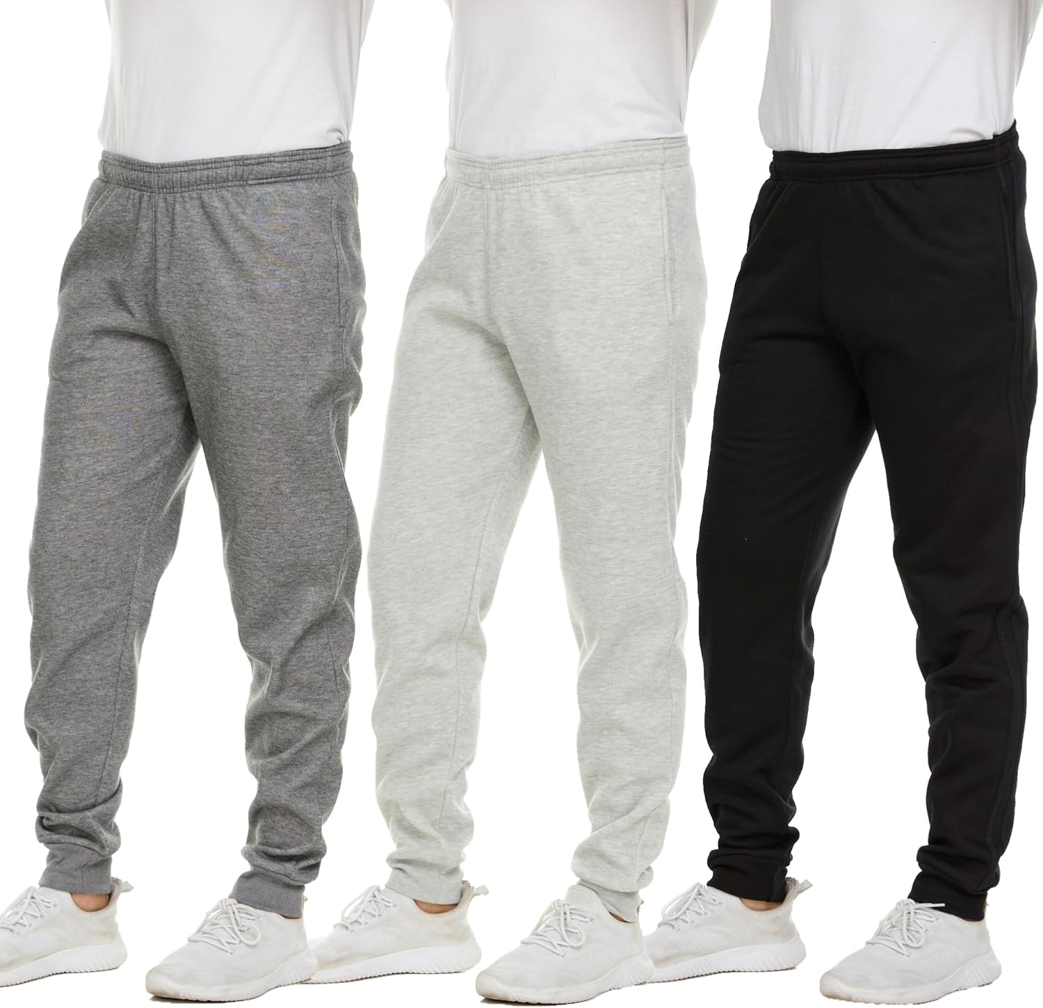 Essential Elements 3 Pack: Men's Tech Fleece Ultra-Soft Warm Jogger Athletic Sweatpants with Pockets