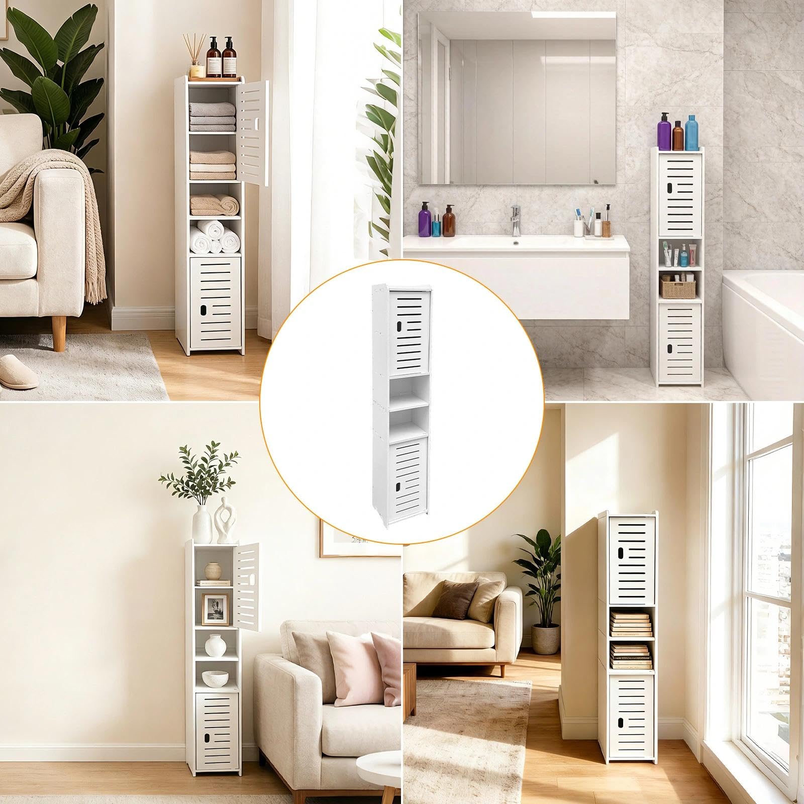 Chiluxendo Blanc Armoire Salle de Bain, Armoire d'angle avec Porte et Compartiment Ouvert, Meuble Toilettes, Meuble de Rangement de Salle de Bain Etroit pour Salle de Bain, Salon, Cuisine(20x18x97cm)