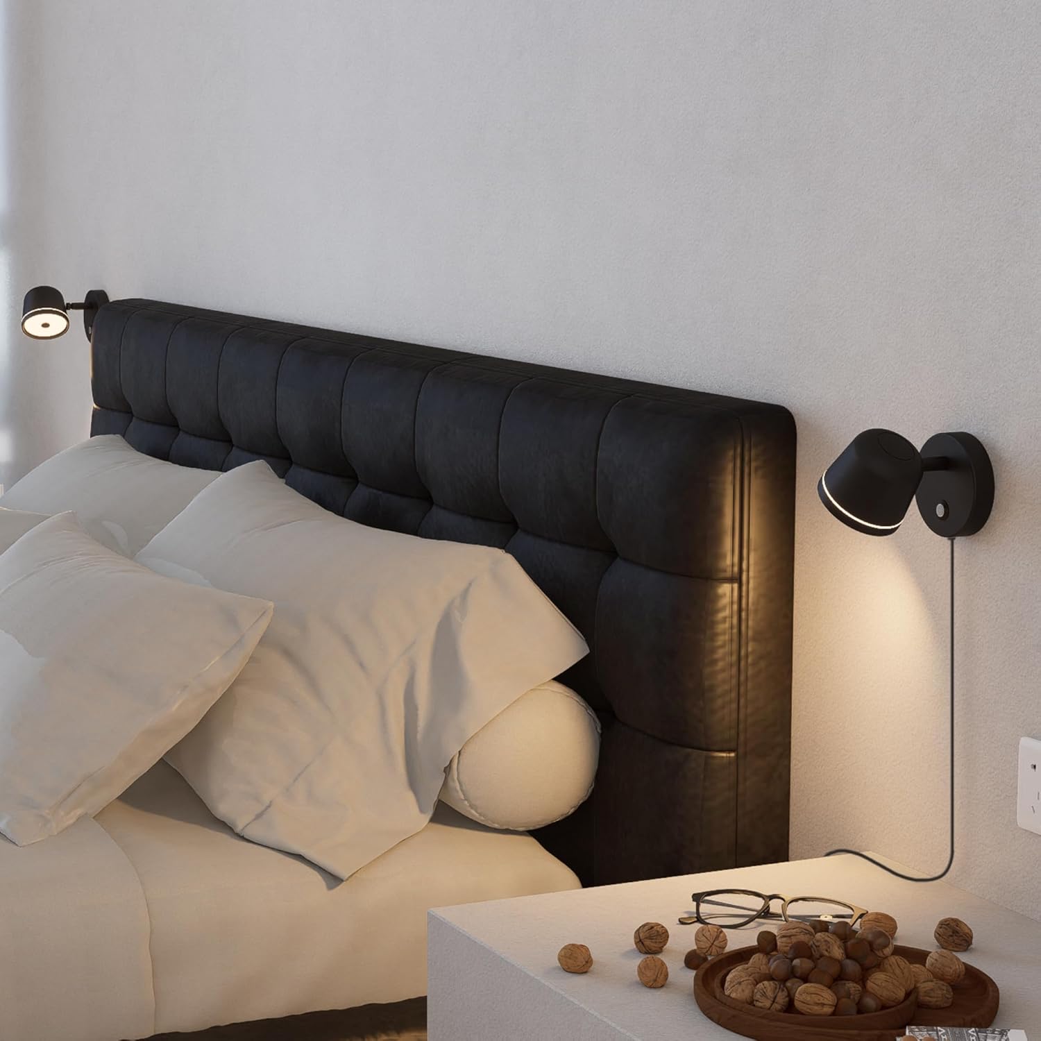 Aisilan Plug in Wall Sconce, Dimmable LED Wall Light with Switch, 7W Adjustable Anti-Glare Bedroom Sconce, Matte Black Aluminum Wall Lamp for Living Room & Bedside