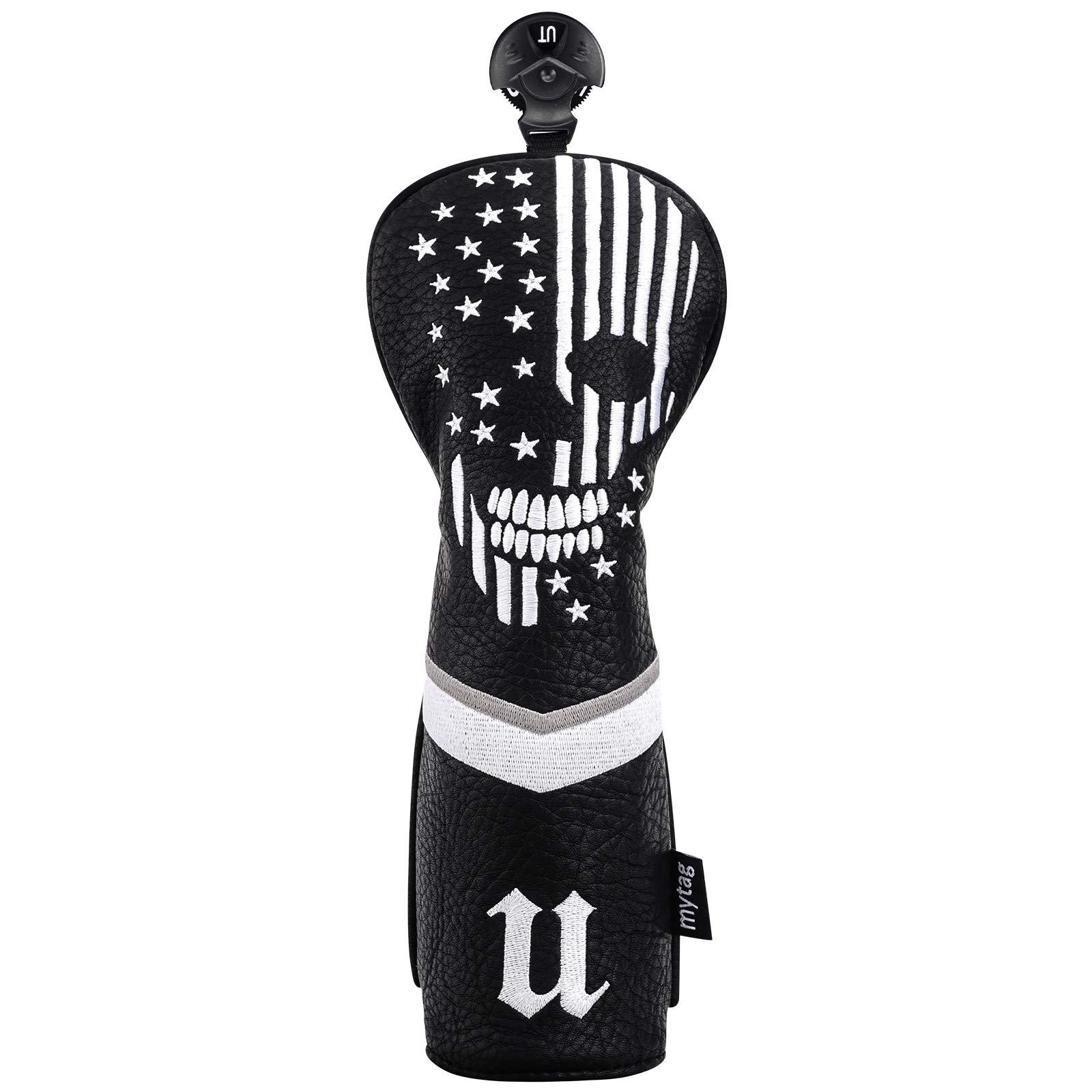 mytag Skull Skeleton Golf Head Covers Black Synthetic Leather Golf Headcovers Set Fits Driver Fairway Wood Hybrid/Utility Putter Iron Wedge Headcover