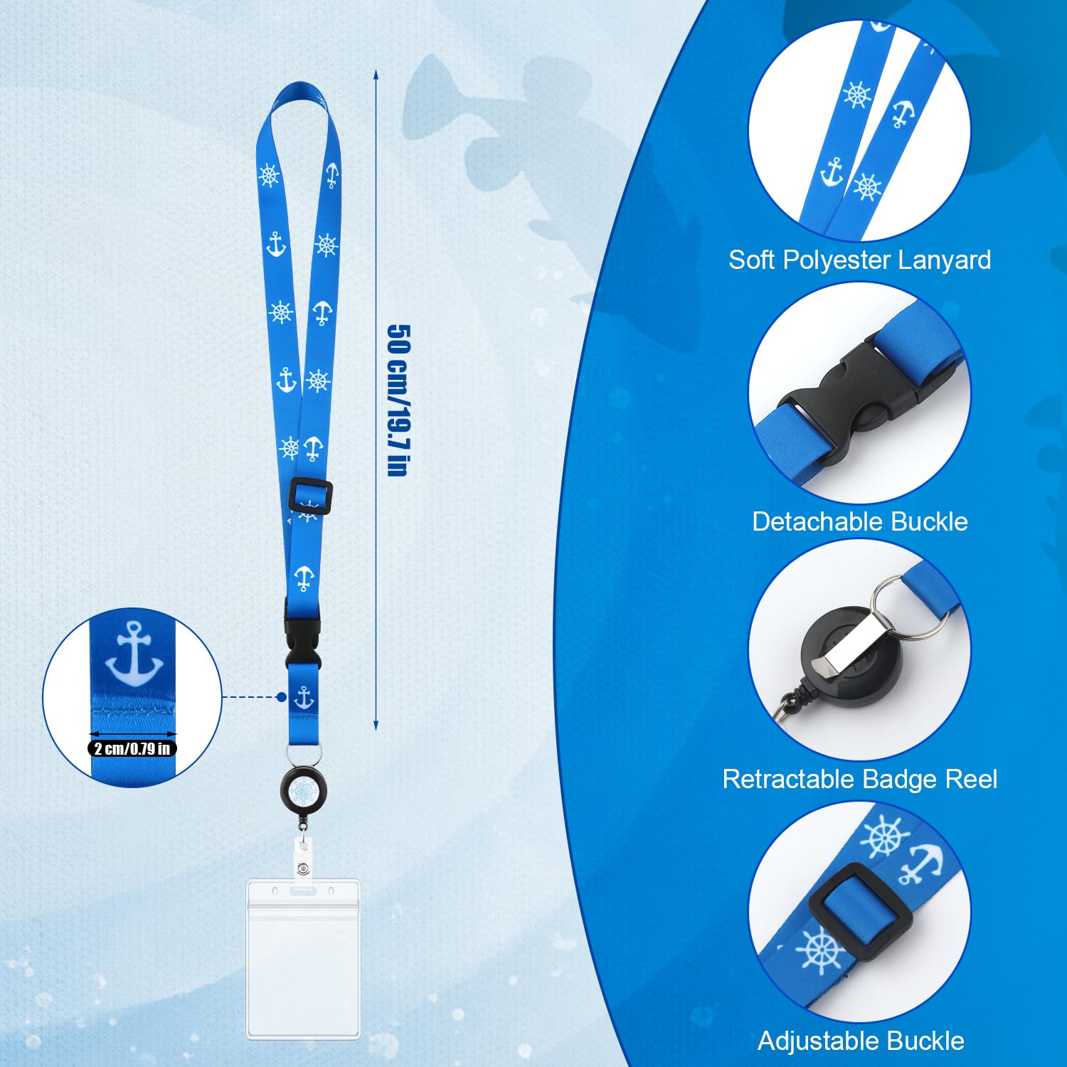 Wisdompro Cruise Lanyard met ID-kaarthouder, 2 stuks nekkoord met intrekbare haspel en dubbelzijdige waterdichte doorzichtige ID-badgehouder voor cruiseschepen - zwart, blauw (verticaal