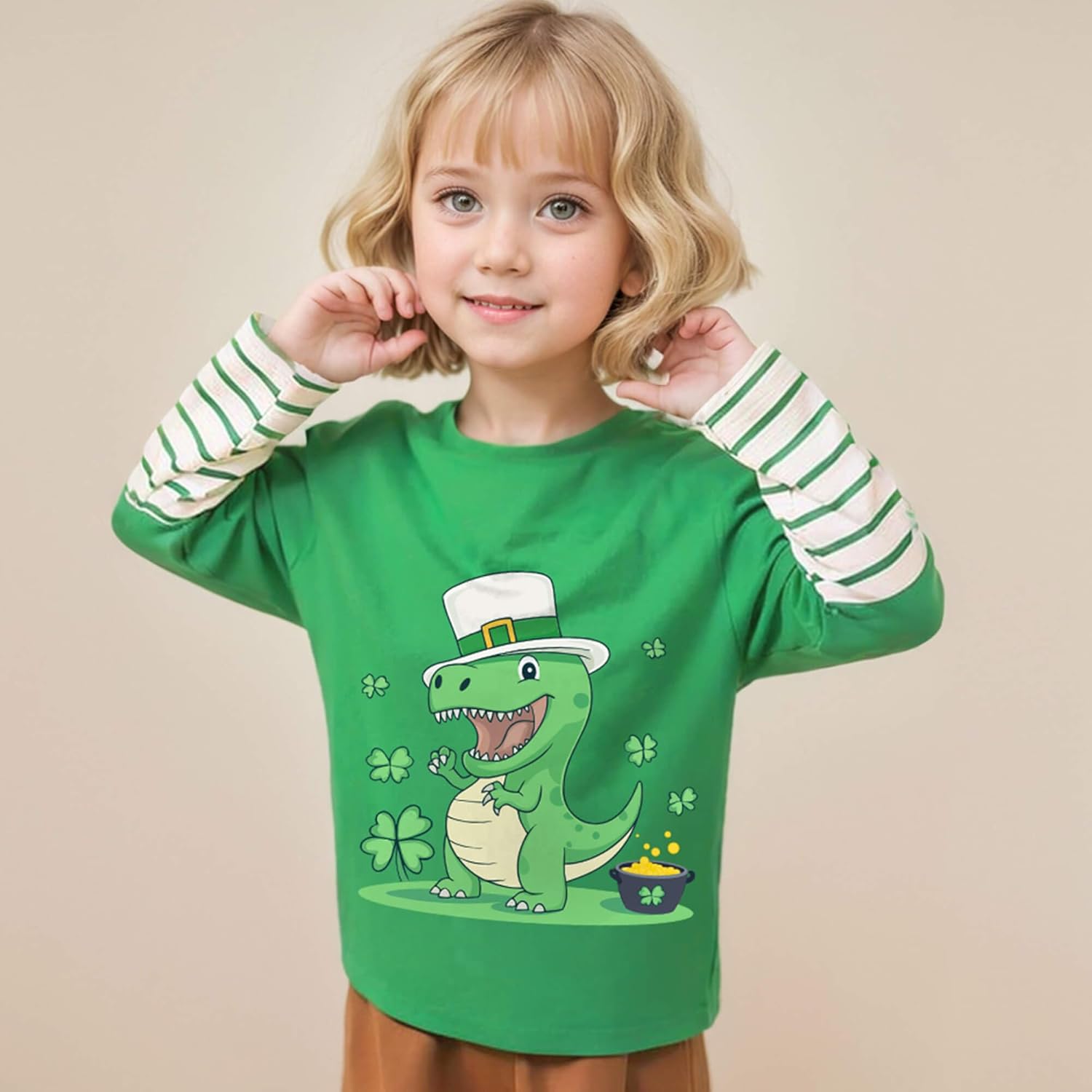Toddler Boys St Patricks Day Shirts Long Sleeve T-Shirt Baby Lucky Clover Shamrock Rex Cotton Tee Green Stripe Tops for 2-7T - Image 3
