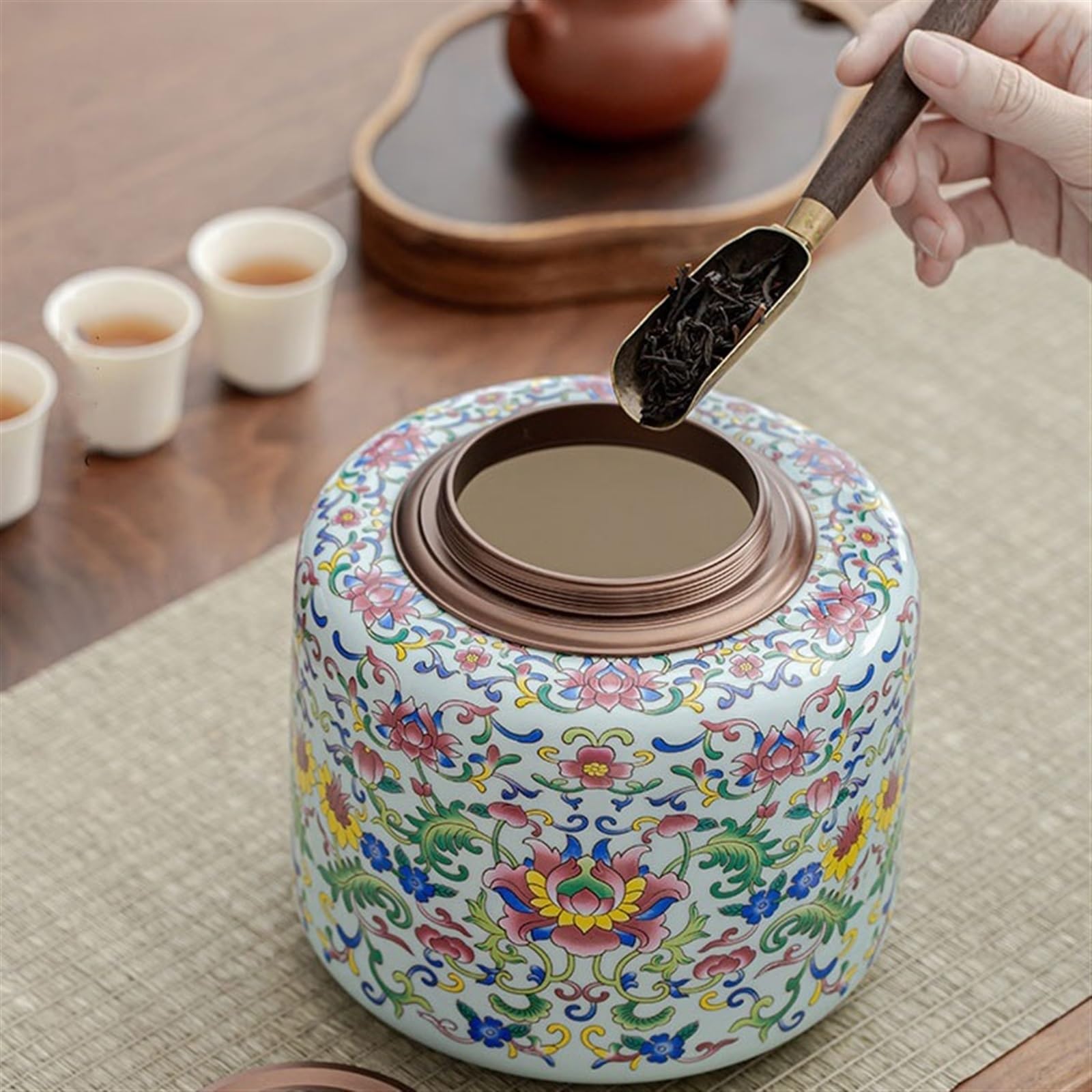 Exquisito Bote de té sellado doble tapa cerámica