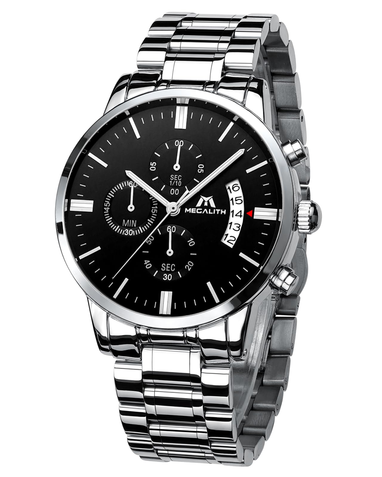 MEGALITH Orologio Uomo Acciaio Cronografo: Impermeabile Orologi da Polso Analogico Luminoso Data - Elegante Regali da Uomo Compleanno e Anniversario per Marito