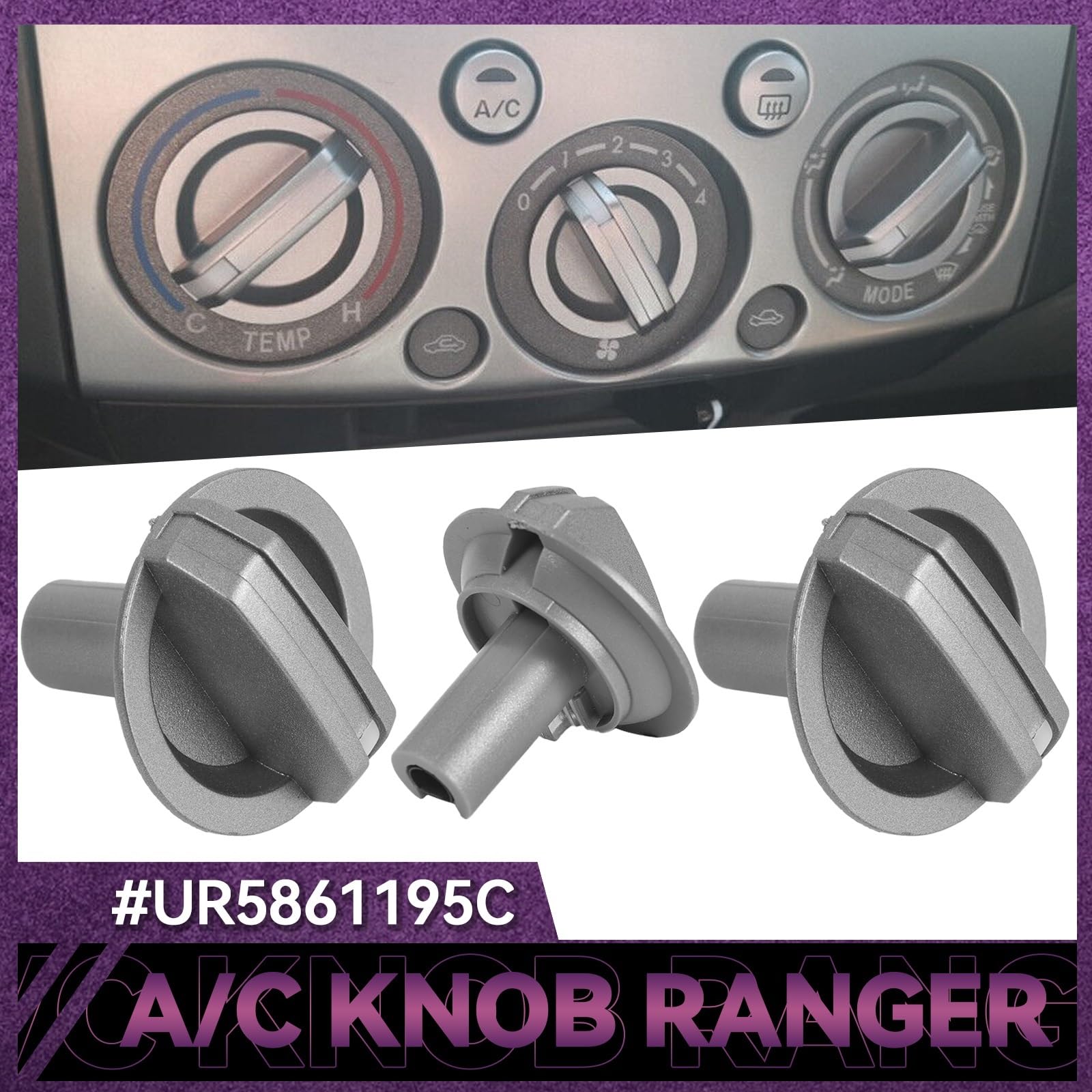 3 pezzi Manopola di controllo del riscaldamento dell'aria condizionata per auto Ur5661195c Adatto per Ford PJ Ranger Adatto per Mazda 2006-2011
