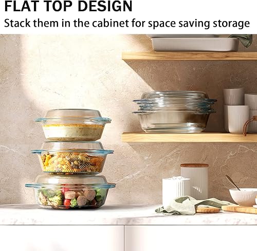 Miniatura 7 de NUTRIUPS Juego de cacerolas redondas de vidrio, cazuelas de vidrio con tapa, juego de 3 (1 L, 1.4 L, 1.7 L)