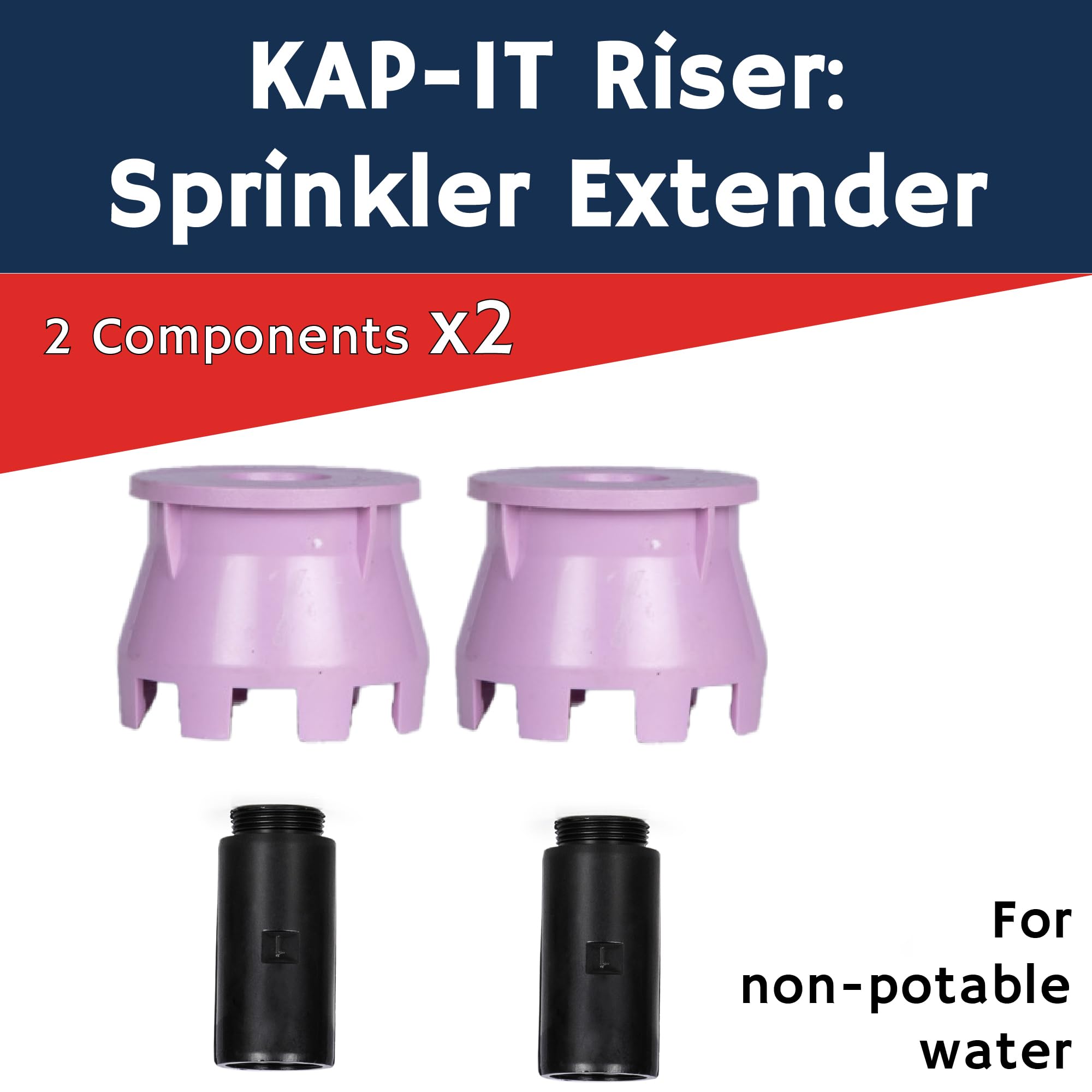 Kap-It - Extensión elevadora de aspersor desplegable de agua no potable, elevación de 1.5 pulgadas para sistemas de agua reciclada, paquete de 2