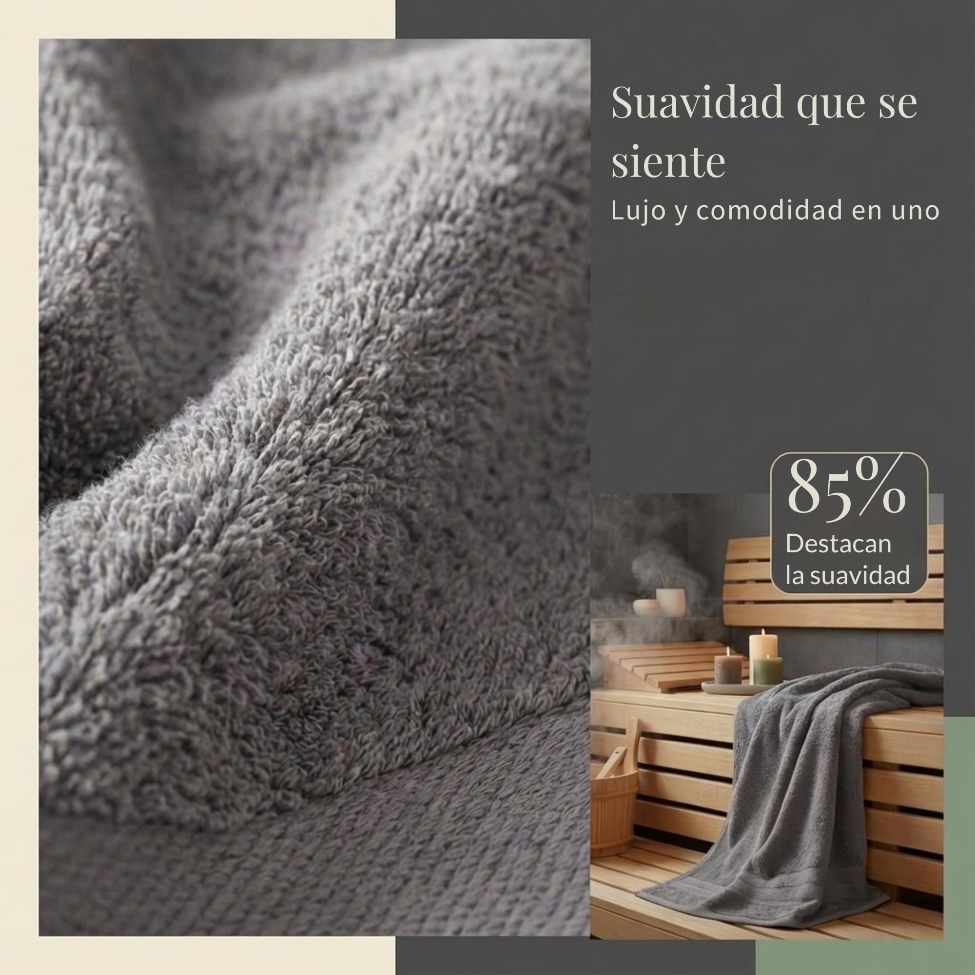 Komfortec Juego de Toallas 8 Piezas | 4 Toallas de Baño 70x140 cm y 4 Toallas 50x100 cm, 100% Algodón, Suaves y Absorbentes, OEKO-TEX, Antracita